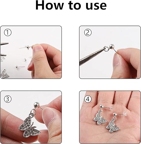 Miniatura 3 de 40 aretes de plata de ley 925 chapados en oro de 14 quilates en oro blanco de 3450.236 in e hipoalergénicos seguros de mariposa de repuesto para