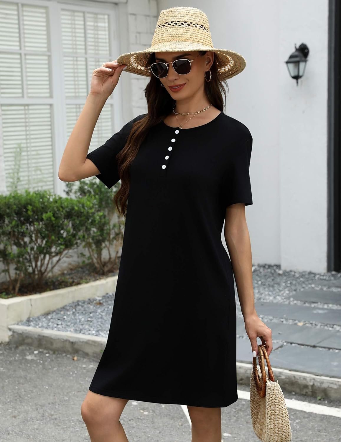 Ekouaer Womens Nightgown Cotton Sleepwear Short Sleeve Button Down Sleepshirt - Image 5