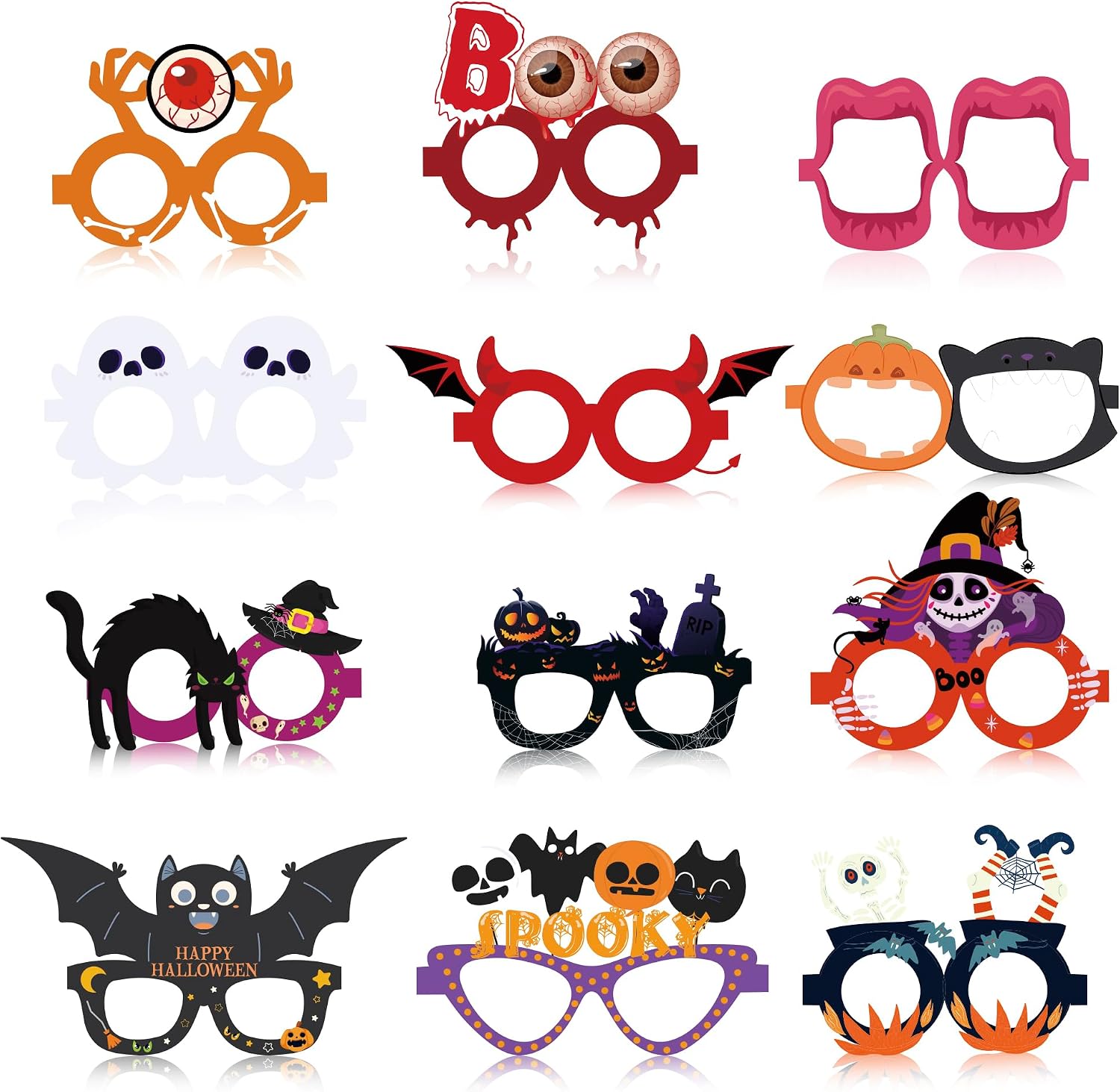 Halloween Party Favors - 12 PCS Paper Eyeglasses | Womens Halloween Costumes 2026 - Halloween Shirts Pajamas Sweatshirts - Trick or Treat Decorations Accessories Gifts Dress Makeup for Adults Girls