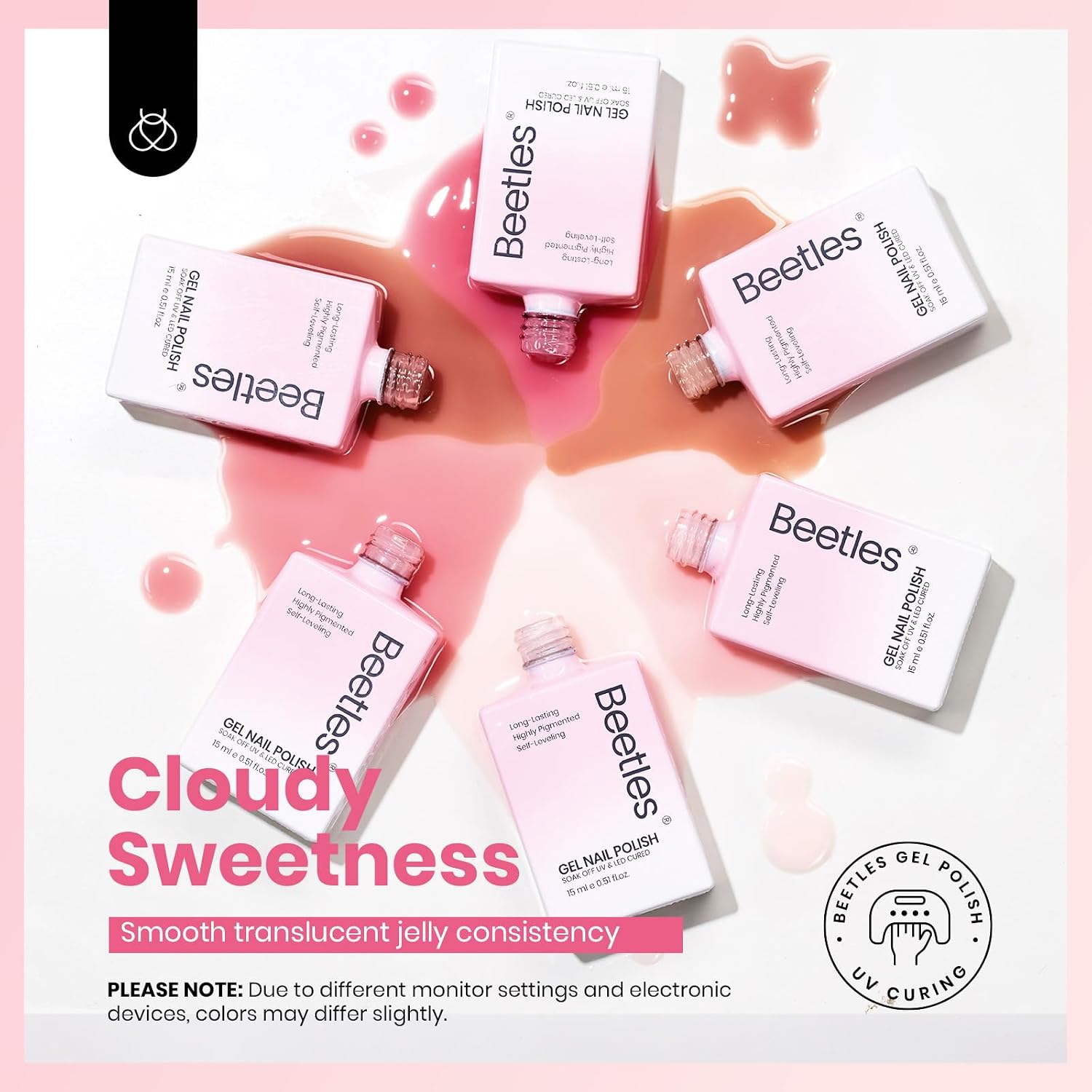 Beetles Jelly Gel Nail Polish Set - 6 Colors 15ML Full Size Full Size Hema Free Nude Pink Brown Milky White Sheer Gel Polish Kit Translucent Effect Soak Off UV Colorful Bottle Gel Gift for Women