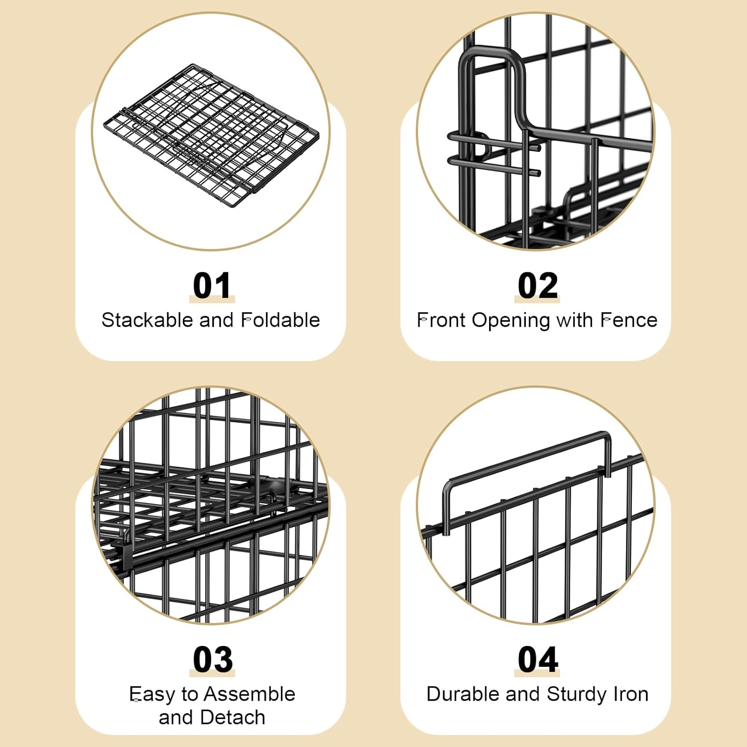 4-Tier Stackable Closet Organizers and Storage Basket - Foldable Closet Shelf Organizer System, Sturdy Metal Space-Saving Clothes Storage Bins for Wardrobe, Black