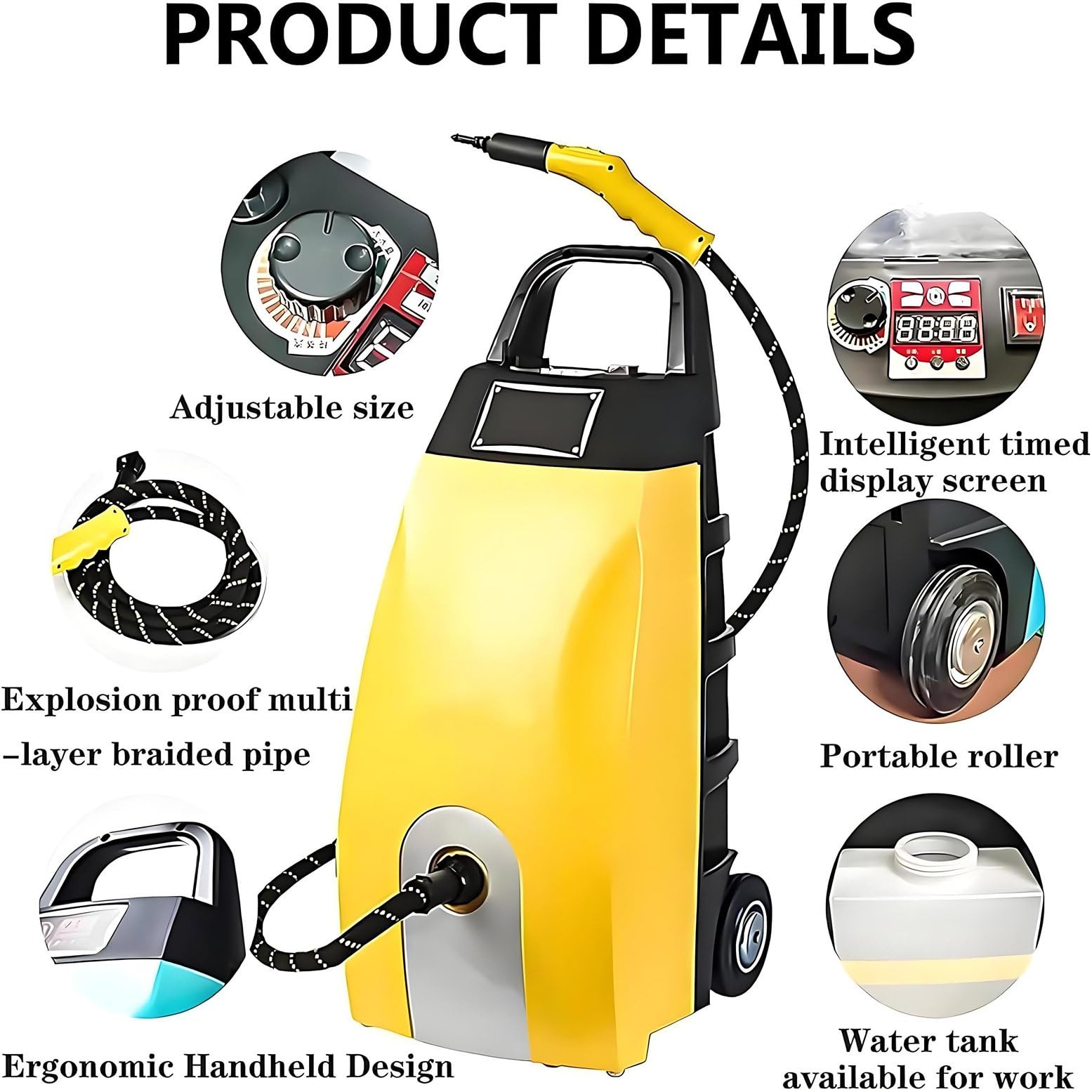 Hidrolimpiadora a Vapor De Alta Presión 2500W, Hidrolimpiadora Eléctrica con Accesorios, Vaporizador Portátil Multiusos 6 En 1 para Lechada, Suelos, Ventanas Y Coches