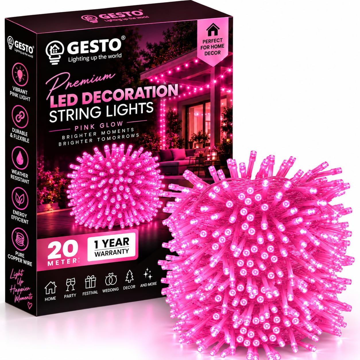 Pink LED String Lights - 20M Glow for Home & Events -1