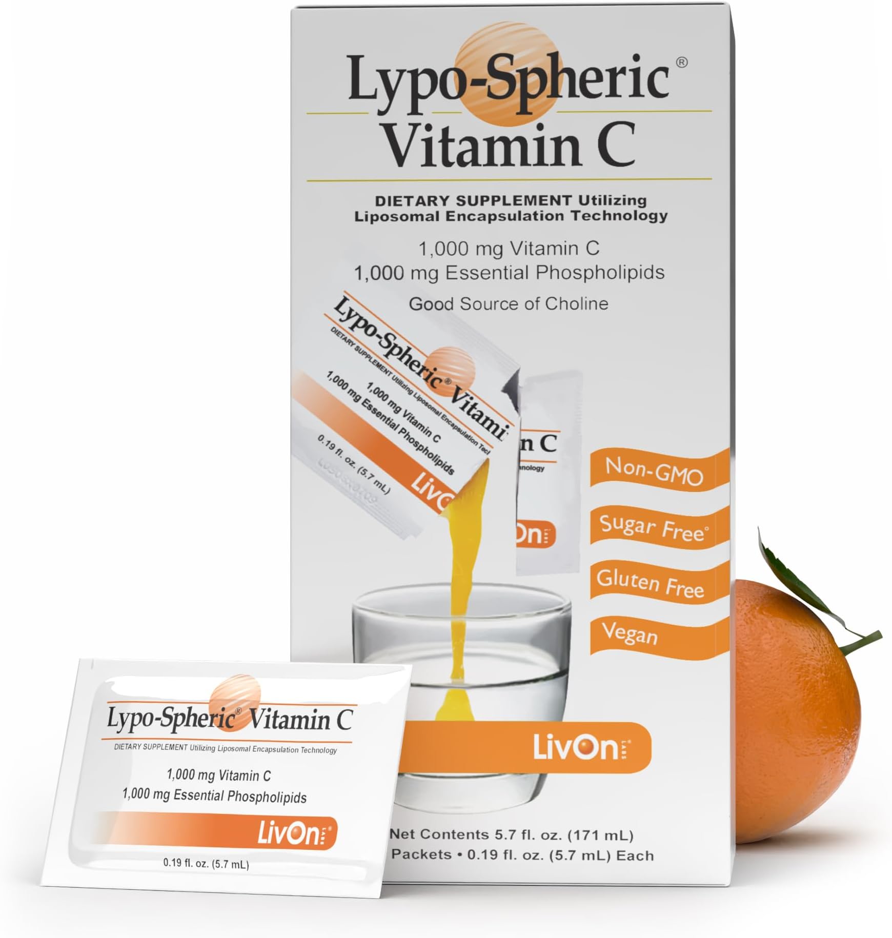 LivOn Laboratories ASTERVEDA Lypo-Spheric Vitamin C Supplements,Liposomal Encapsulation Technology,Supports Natural Collagen Production,Supports Immune System,Rich In Antioxidants (30 Packets)