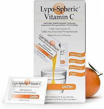 LivOn Laboratories LypoSpheric Vitamin C, 1000 mg Vitamin C & 1000 mg Essential Phospholipids Per Packet, Liposome Encapsulated for Improved Absorption, 100% NonGMO, 1 Carton, 0.2 Fl Oz (Pack of 30)