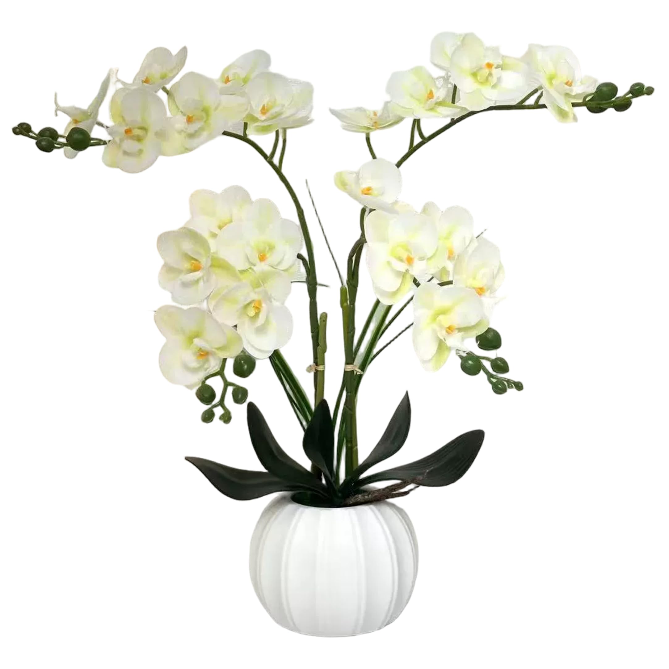 Neptuiby Artificial Orchid in Pot 24-head Orchids Artificial Flowers Faux Flowers That Look Real for Indoor Decor White & Green 17.72x5.51x3.94inch.