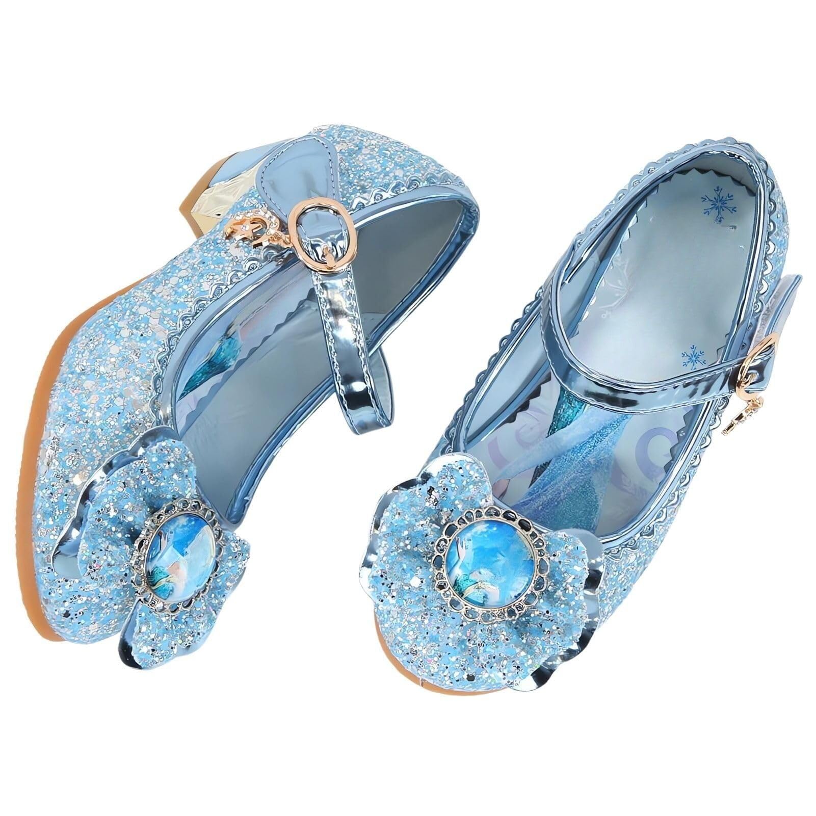 Basket Enfant Fille Princesse Elsa Chaussures Danse Paillettes Costume Princesse Cosplay Noël (D1-Blue, 28)
