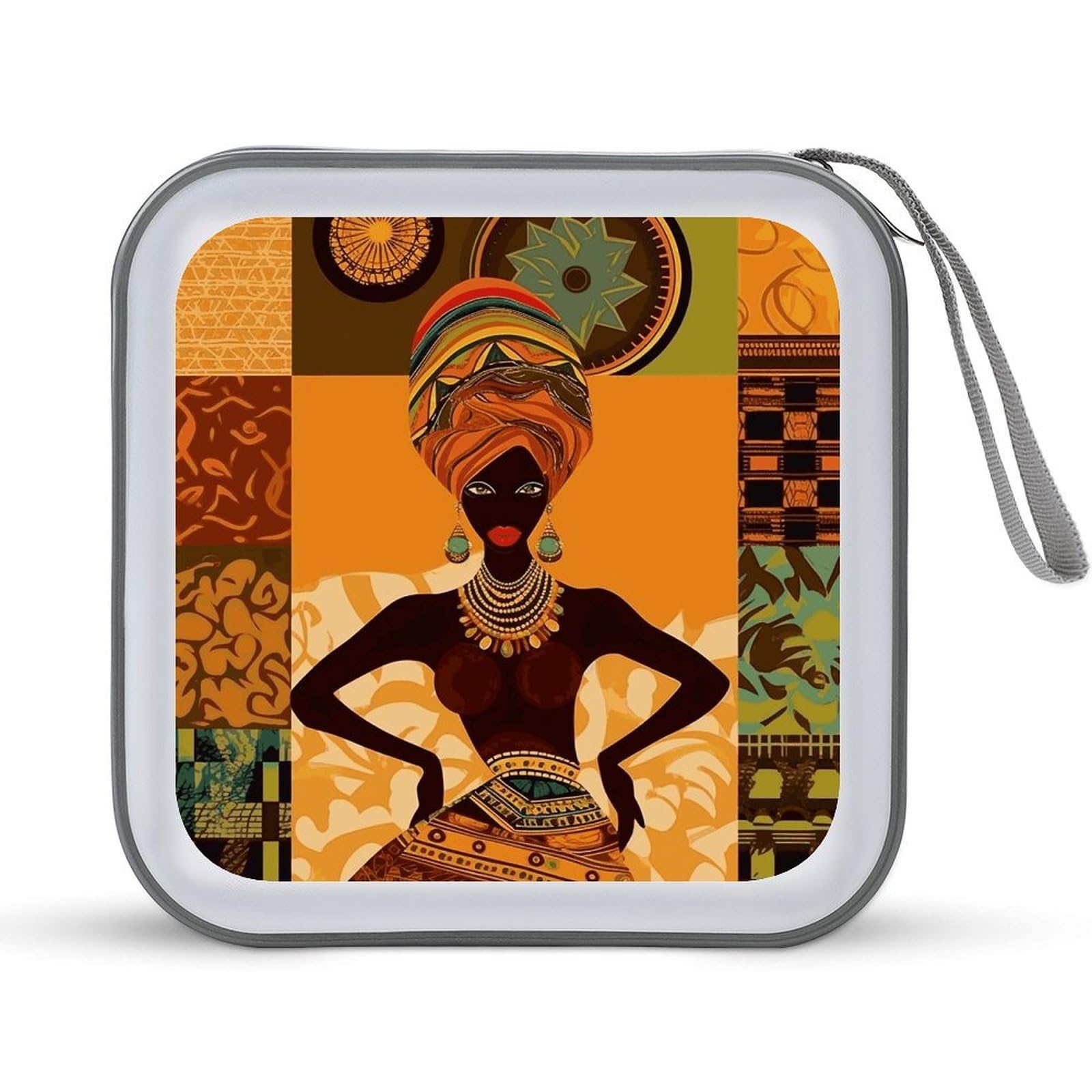 VstaDank African Woman CD Case with Hand Strap Lightweight DVD Wallet Holder 40 Capacity CD/DVD Case Wallet Protective CD Wallet CD/DVD Portable Storage Binder for Car Home Office