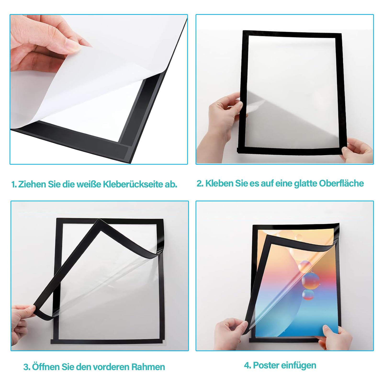 10 Stück Magnetrahmen A4 mit Magnetverschluss, Info-Rahmen Selbstklebend, Silber Infotasche Blatthalter, für Fotos, Informationsrahmen, Wanddekoration, Bilder, Poster, DIN A4 Format 32,5 x 24 cm