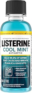 Listerine Cool Mint Antiseptic Mouthwash for Bad Breath, Plaque and Gingivitis, Travel Size, 3.2 Fl Oz, Pack of 1