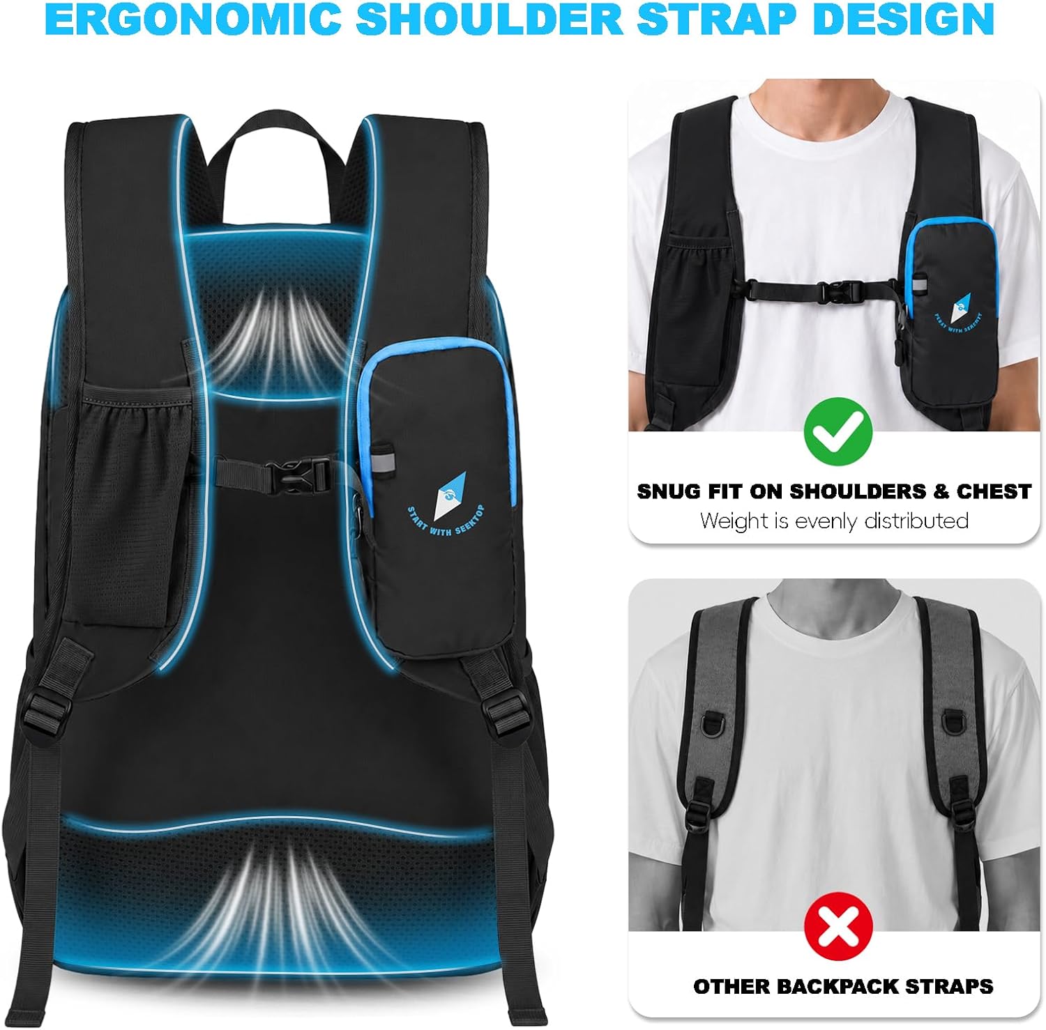 Seektop 15L Foldable Lightweight Hiking Backpack for Men and Women