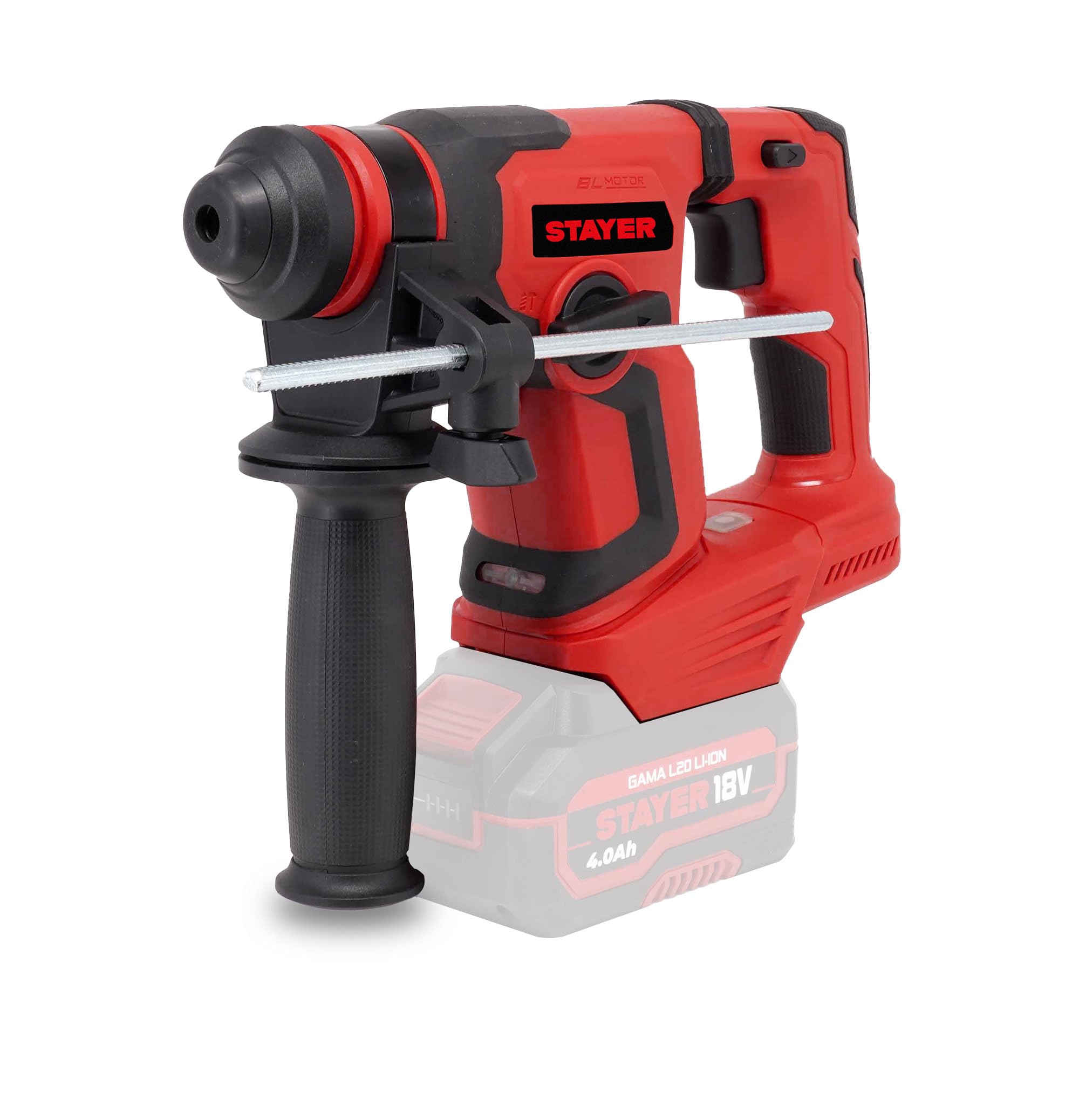 STAYER Martello rotante professionale a batteria 18 V con motore BRUSHLESS, HDB PRO-LITE L2024. Include 2 batterie 4Ah. + Caricabatterie