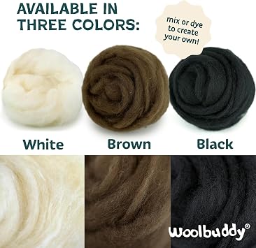 Woolbuddy Core Wool 8oz for Needle Felting (White), Corriedale Wool Roving