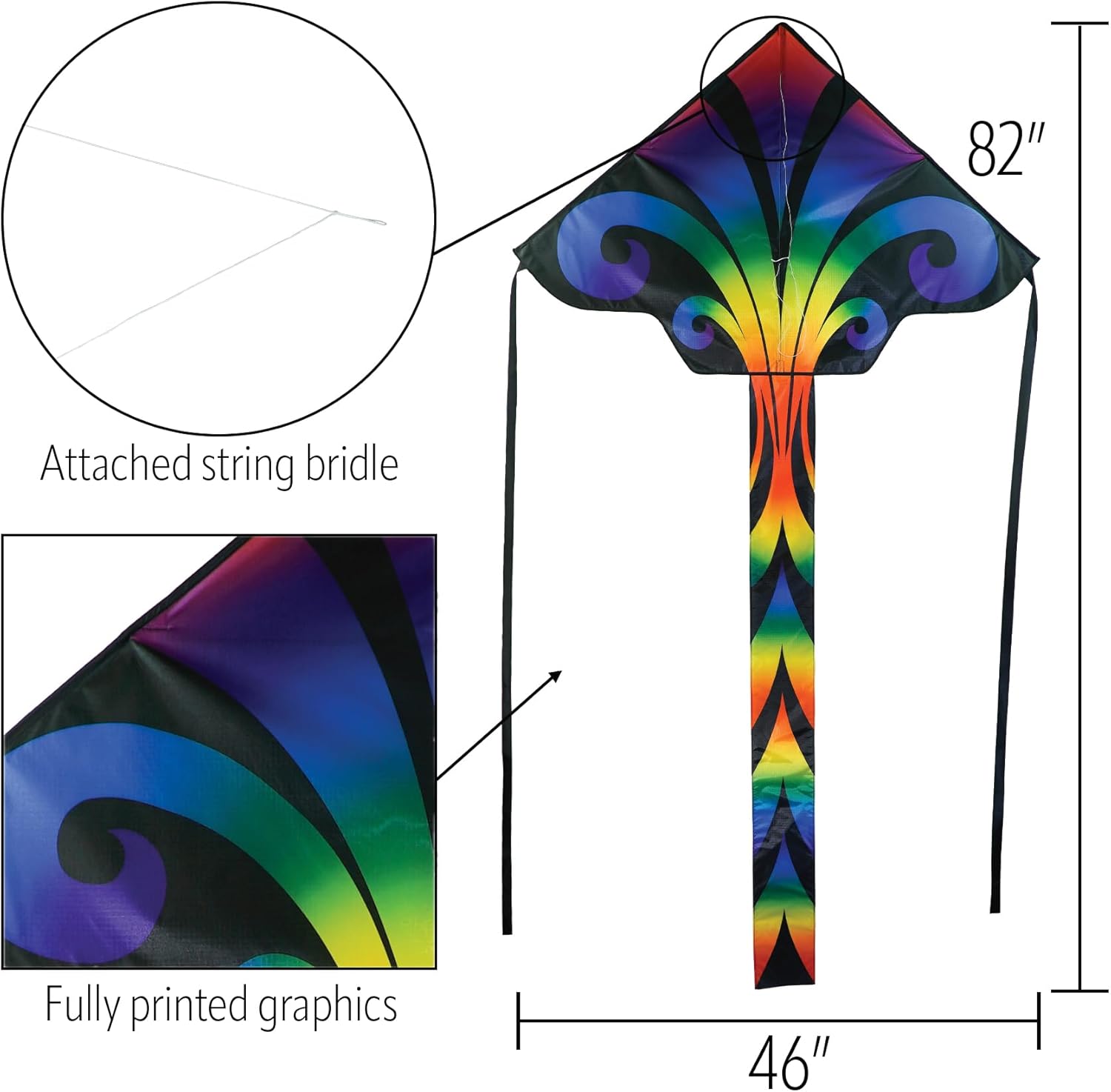In the Breeze Printed Graphic Fly-Hi Kite, Single Line Kite, Ripstop Fabric, Line and Bag Included