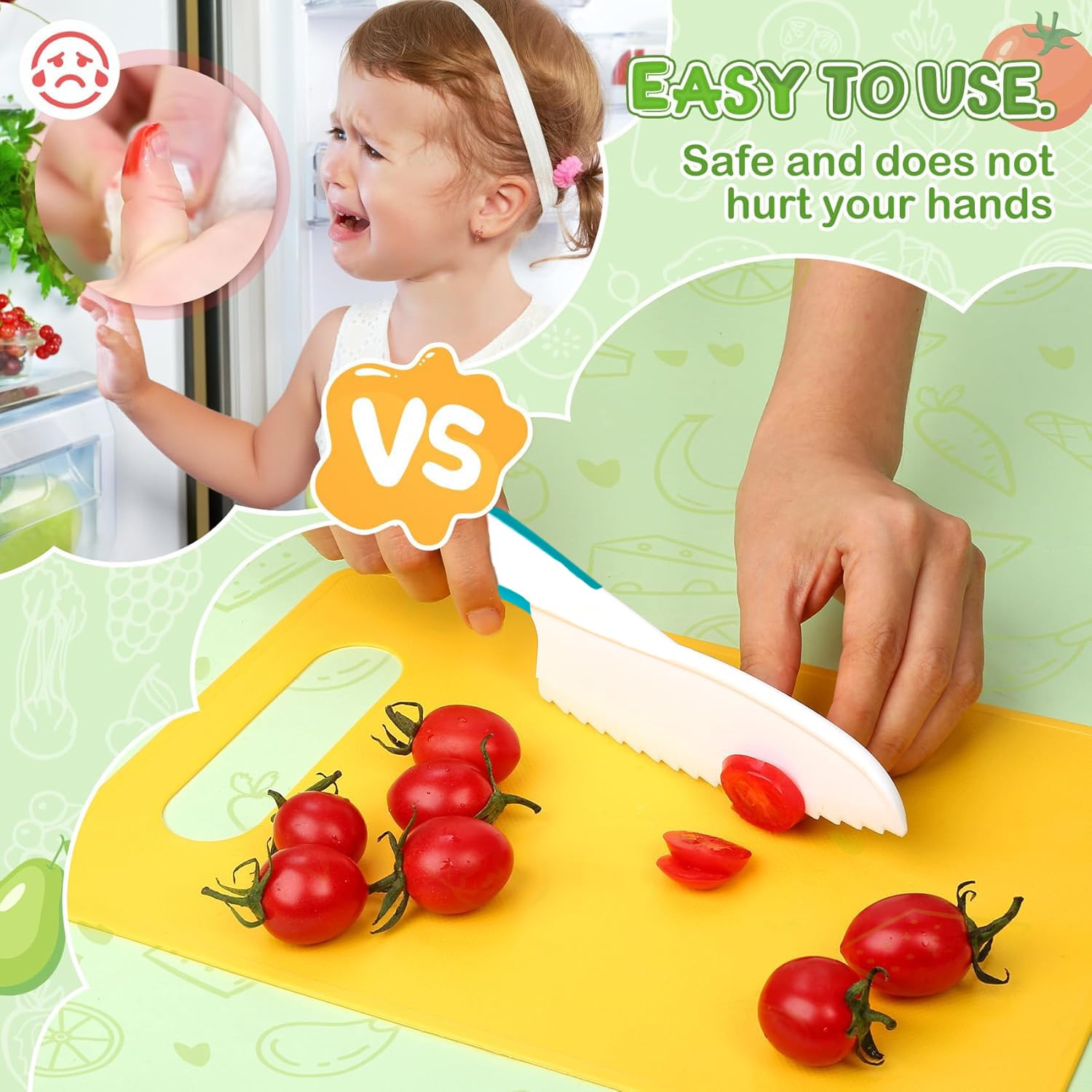 Set di 5 coltelli da cucina per bambini, di sicurezza, per tagliare frutta o verdura, regalo perfetto per la notte del vino, compleanno, per bambini dai 3 anni