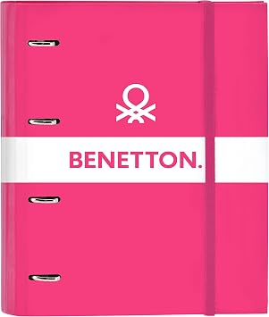 Safta Benetton Raspberry 4 Ring Binder 35 cm with 100 A4 Sheets, Ideal for Children of Different Ages, Comfortable and Versatile, Quality and Strength, 27 x 3.5 x 32 cm, Fuchsia Pink