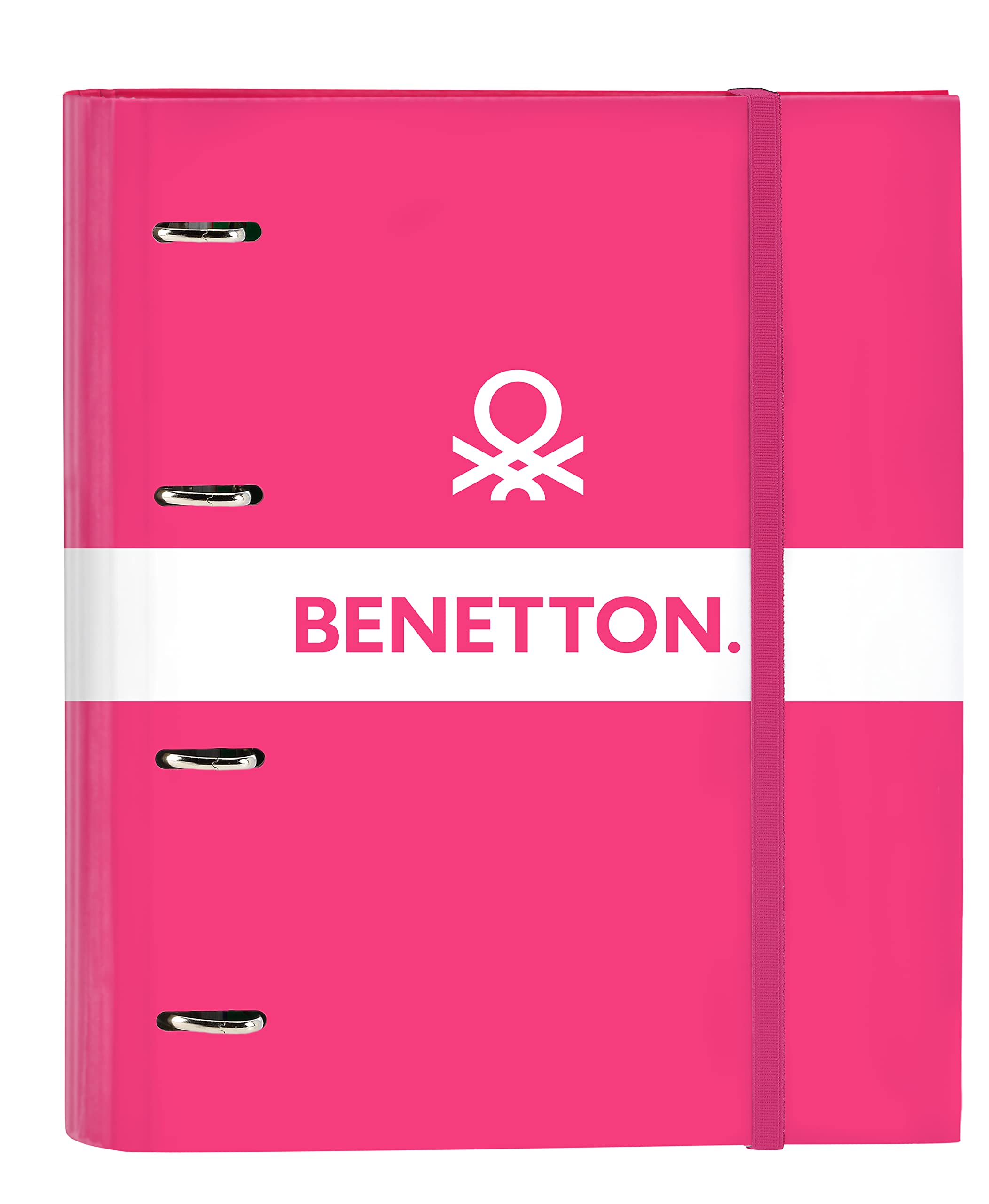 Safta Benetton Raspberry – 4 Ring Binder 35 cm with 100 A4 Sheets, Ideal for Children of Different Ages, Comfortable and Versatile, Quality and Strength, 27 x 3.5 x 32 cm, Fuchsia Pink