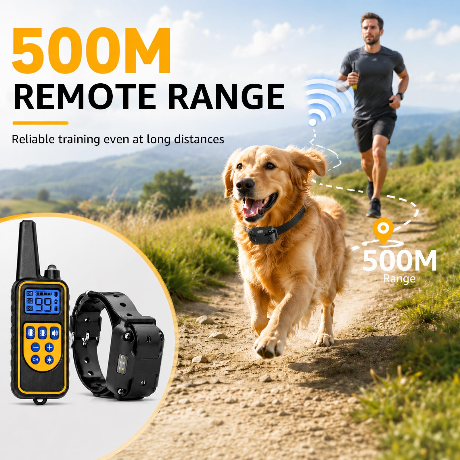 Collare Addestramento Cani | 4 Moda Beep, Vibrazione, Boost Vibrazione, LED | Portata di 500 M | per Cani di Tutte le Taglie, Ricaricabile