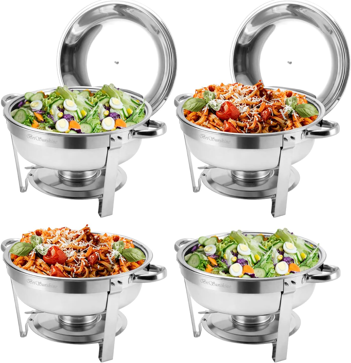 BriSunshine 4 Packs 5QT Chafing Dish Buffet Set,Stainless Steel Buffet Servers and Warmers,Round Chafer Food Warmer with Lid & Holder for Parties Catering