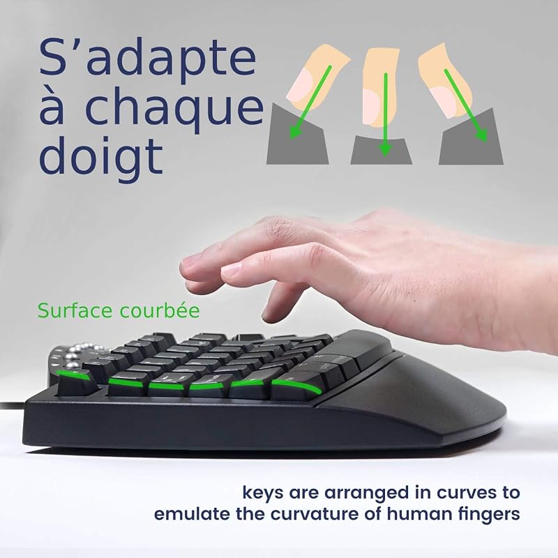 Perixx PERIBOARD-512 Nagy Méretű Ergonomikus Vezetékes USB Billentyűzet Windows Rendszerhez - Fekete, AZERTY, 7 Multimédia Gombbal