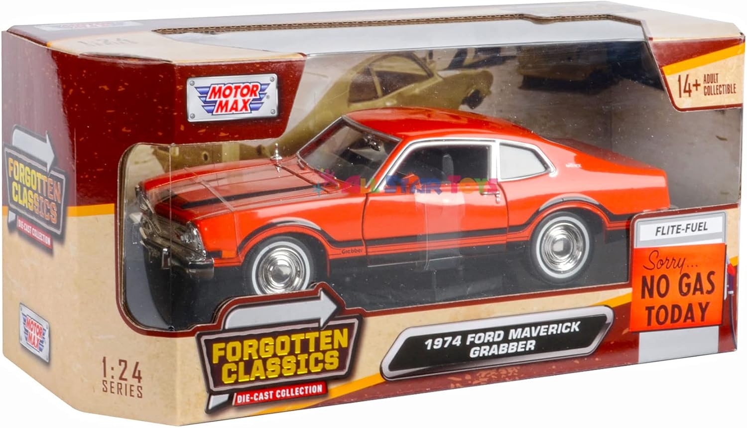 1974 Maverick Grabber Orange 1/24 DIECAST Model CAR by Motormax Forgotten Classics Series 73332 79043