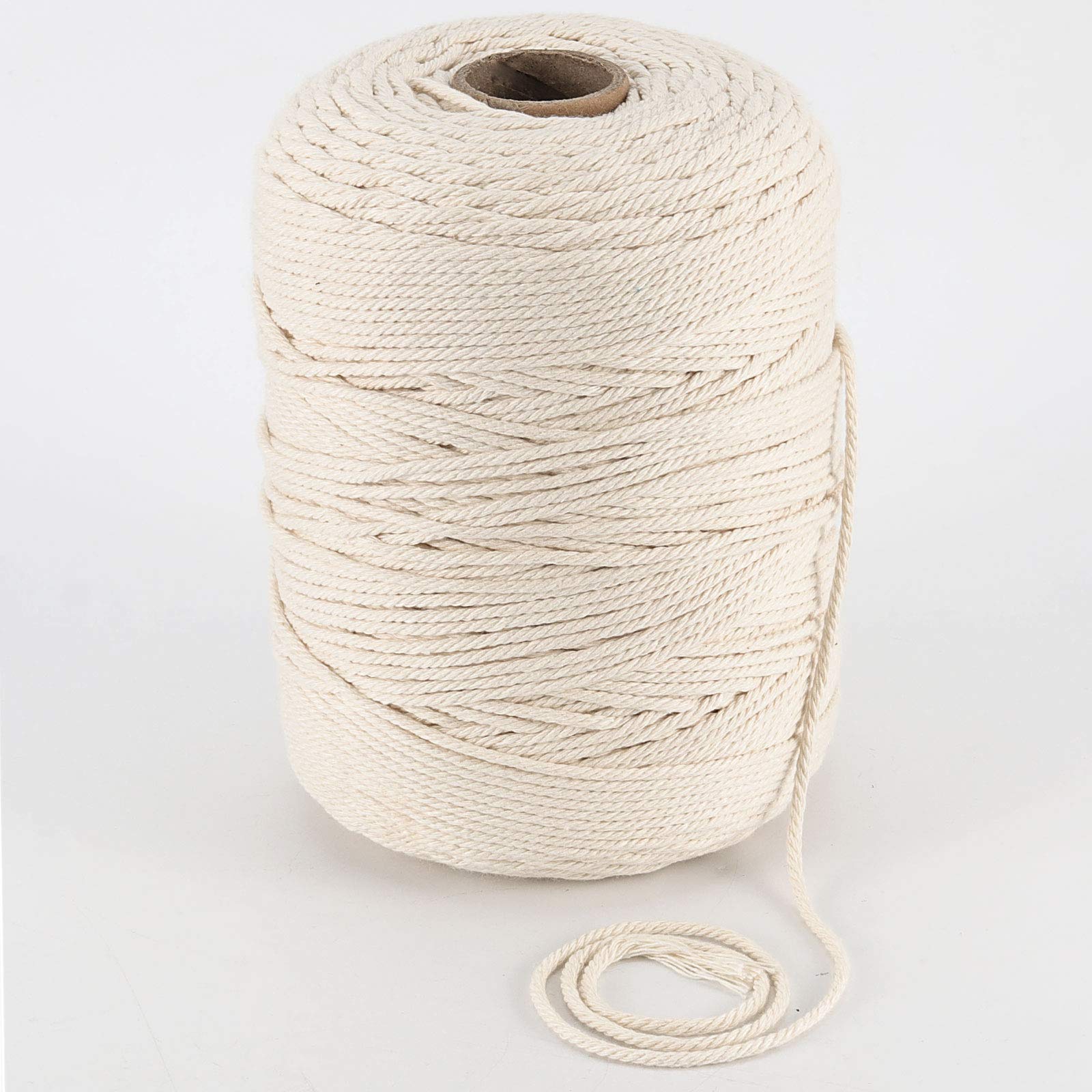 ZOENHOU 3 mm x 547 Yards Macrame Cord, Natural Cotton Rope, 3 Strands Twisted Cord for Wall Hanging, Crafts, Knitting, Decorative Projects, Wedding Decorations