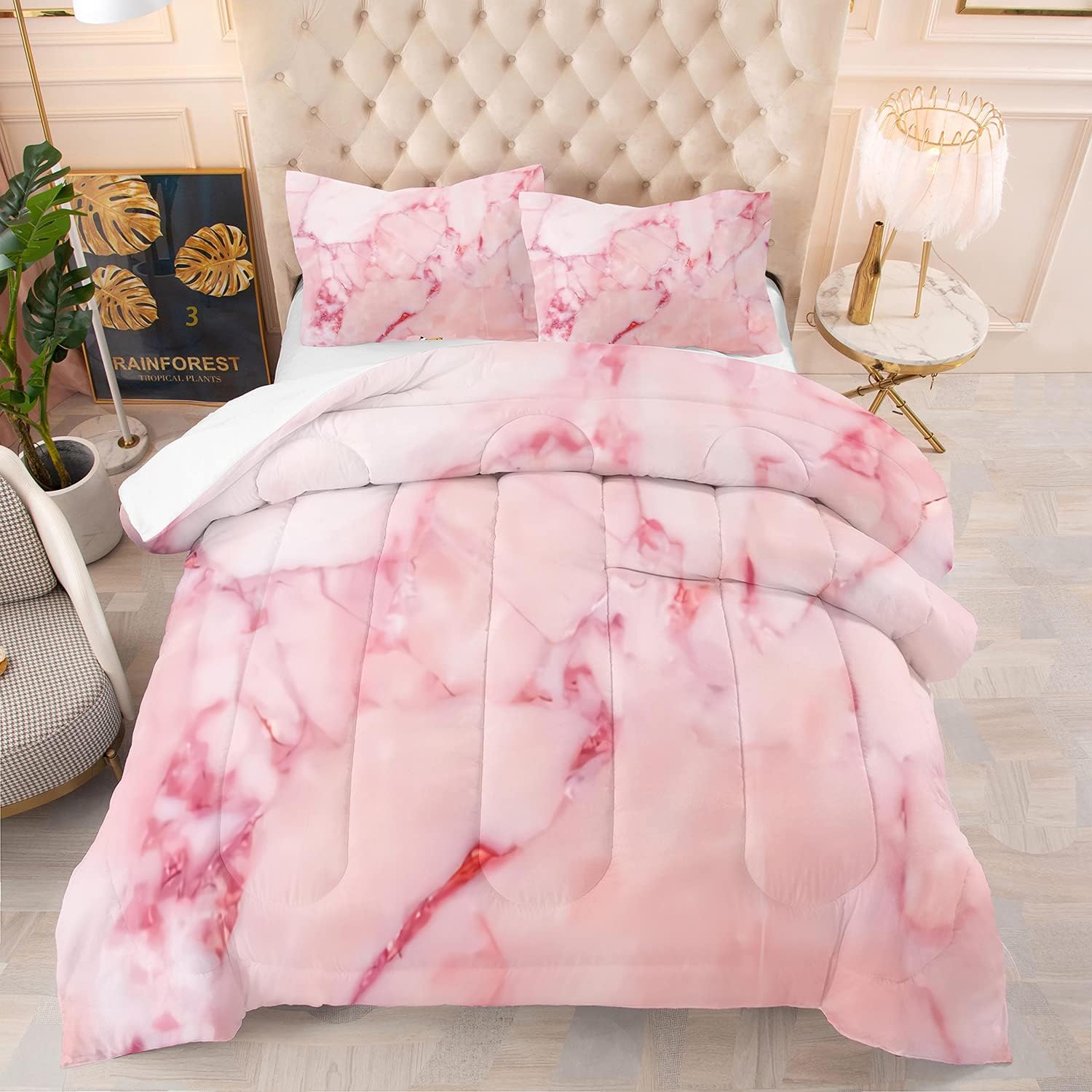 EDUMEYA Abstract Marble Bedding Set Chic Pink Marbling