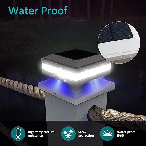 Miniatura 5 de Luces solares para tapa de poste, paquete de 4 luces solares para postes de valla alimentadas por energía solar para decoración de patio, terraza,