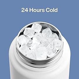 ENCOOL Insulated Water Bottle with Straw Stainless Steel Water Bottle, Leak-Proof, BPA-Free, Double Wall Vacuum Keeps Cold for 24 Hours for Sports, Travel, School (32 oz, Polar White)