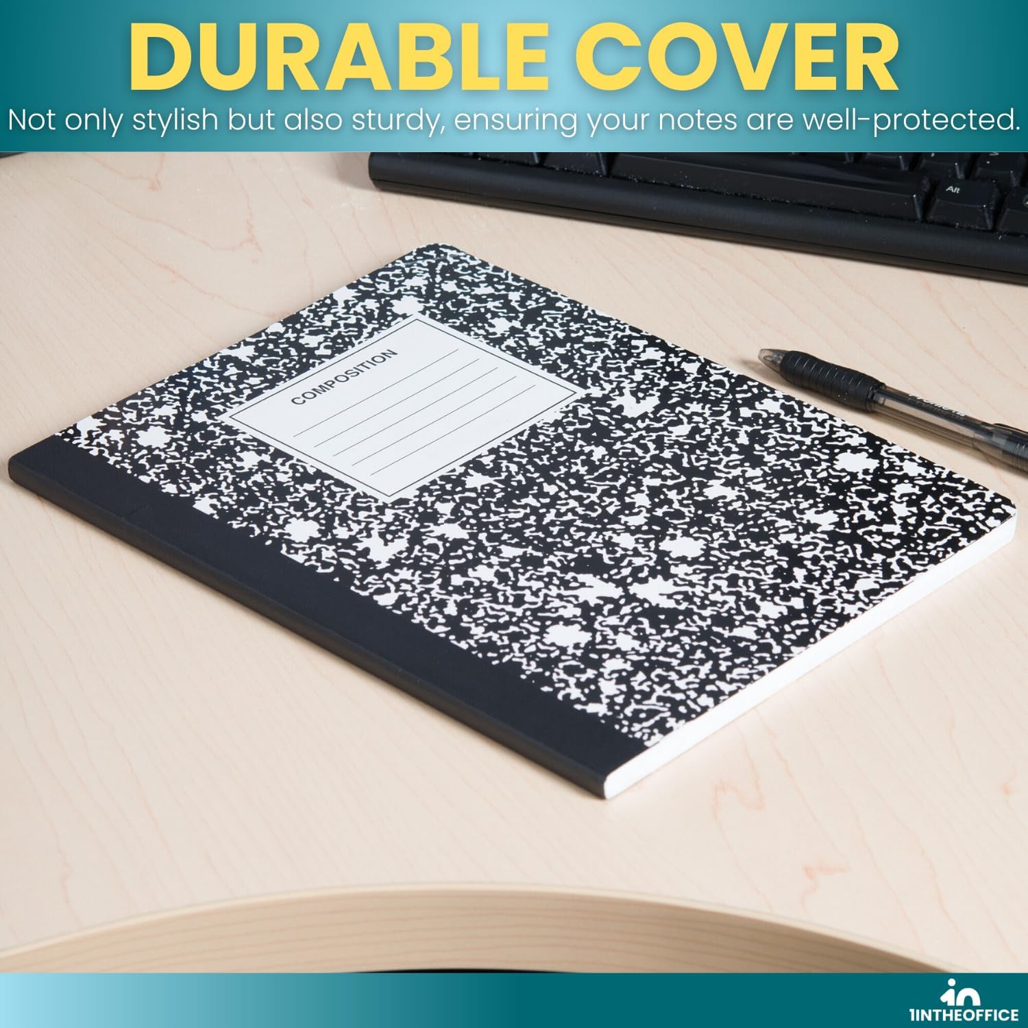 1InTheOffice Quad Ruled Composition Book 7.5 x 9.75, Graph Paper Composition Notebook, Black Marble Cover, Quad Ruled 4x4, 1 Unit