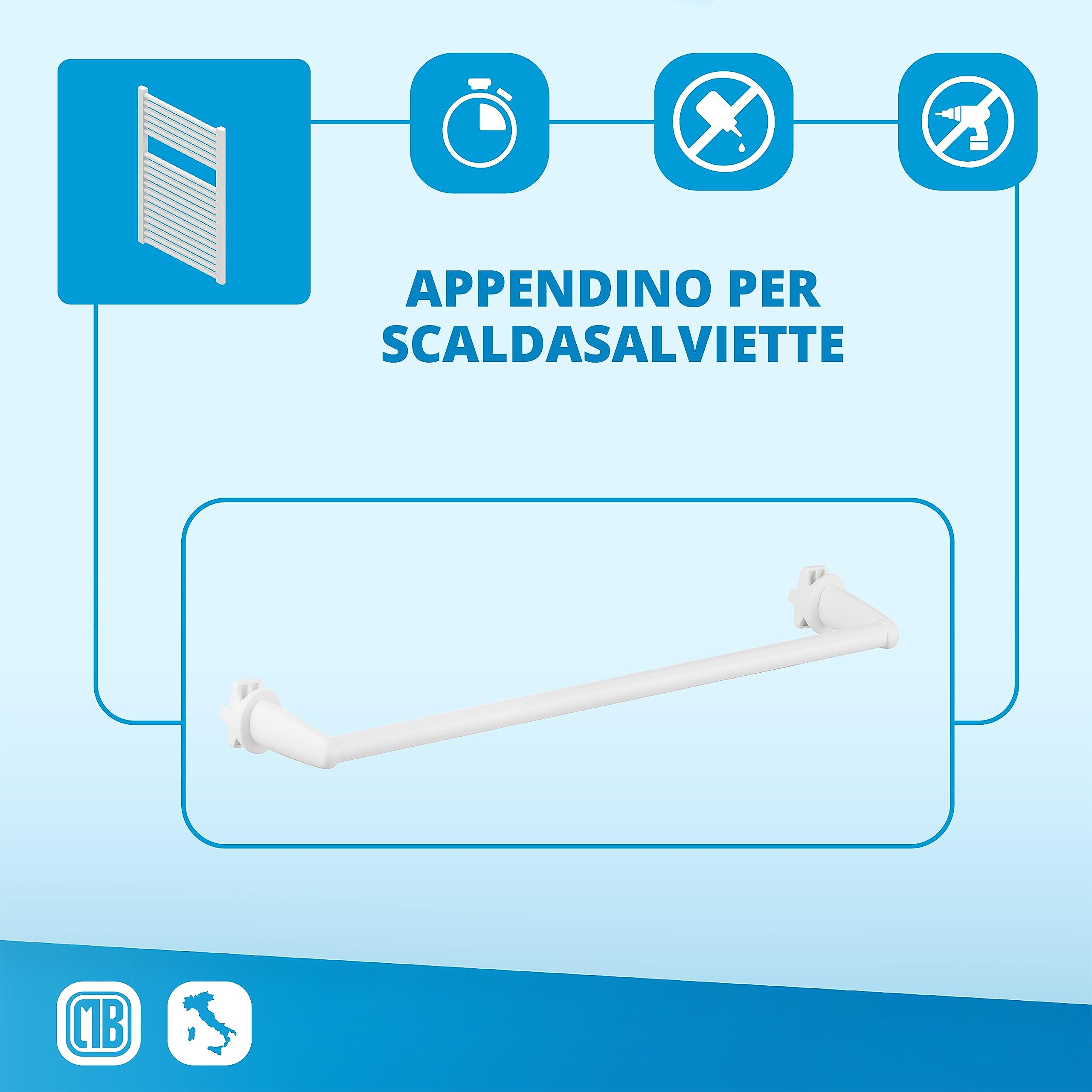 Porta Asciugamani Bagno per Termosifone scaldasalviette. Accessorio Autoavvitante Senza Fori. Appendi Asciugamani per radiatore scaldasalviette - bianco