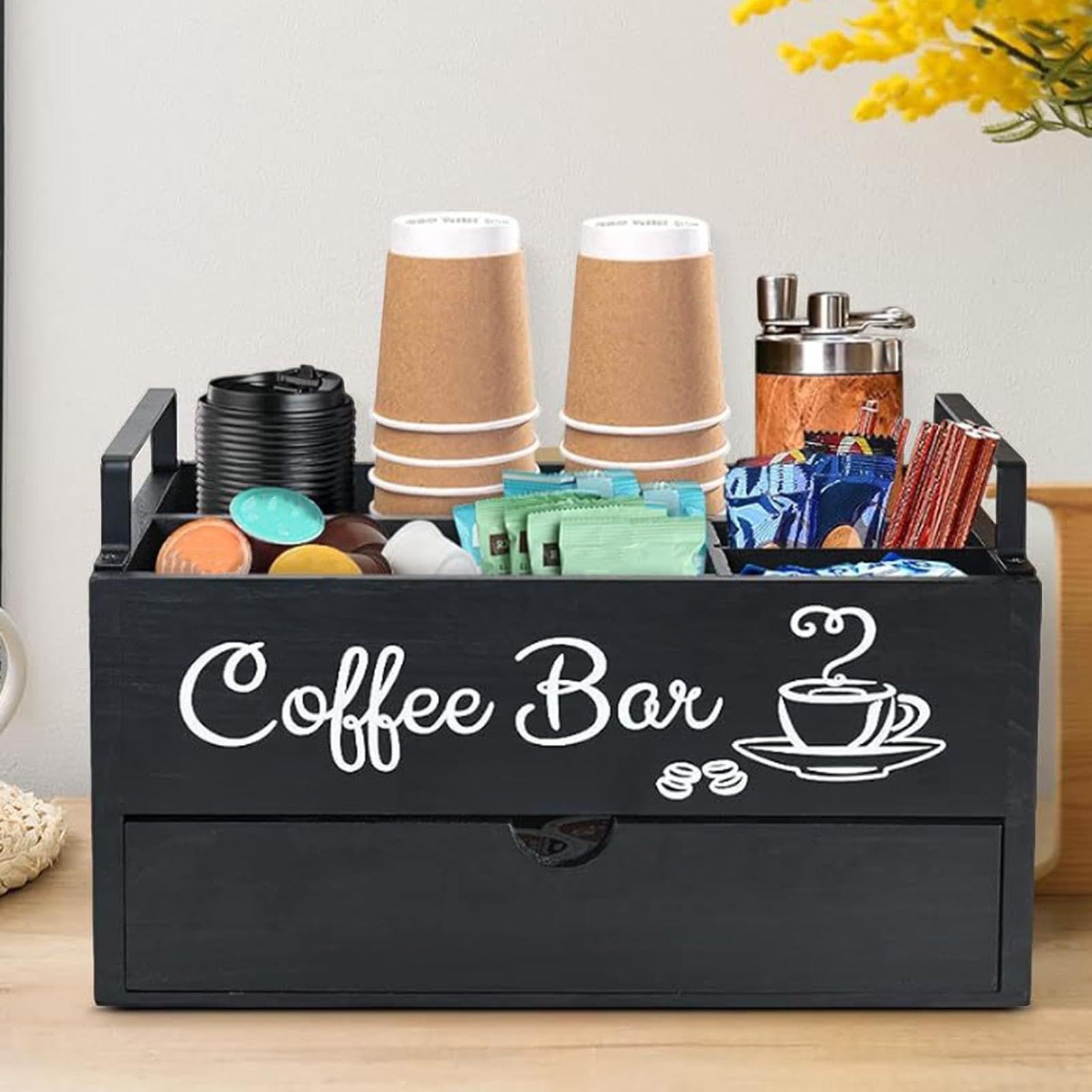 Kaffeestation Organizer – Kaffeekapselhalter, Kaffeekapsel-Aufbewahrungskorb | Kaffee-Gewürz- und Tee-Organisationsstation, zweischichtige Bauernhof-Aufbewahrungsbox, | Aufbewahrungskorb | Kaffee-Gewürz- und Tee-Organisationsstation, zweischichtige Bauern