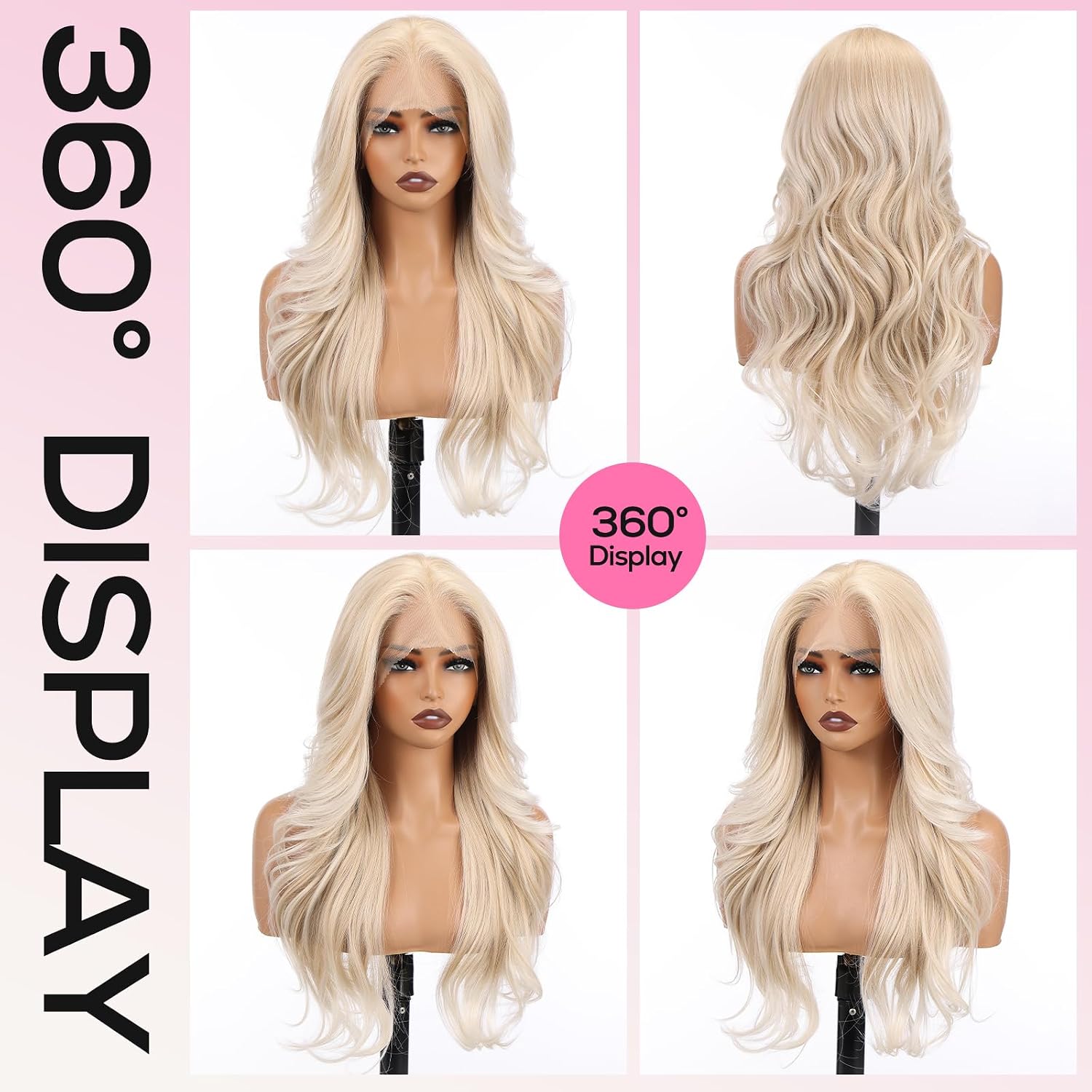 topshe Long Blonde Lace Front Wig for Women, 13x4 HD Lace Layered Synthetic Wigs, 26 inch Realistic Long Wave Glueless Wig, Free Part Wear and Go Wigs for Daily and Party Use