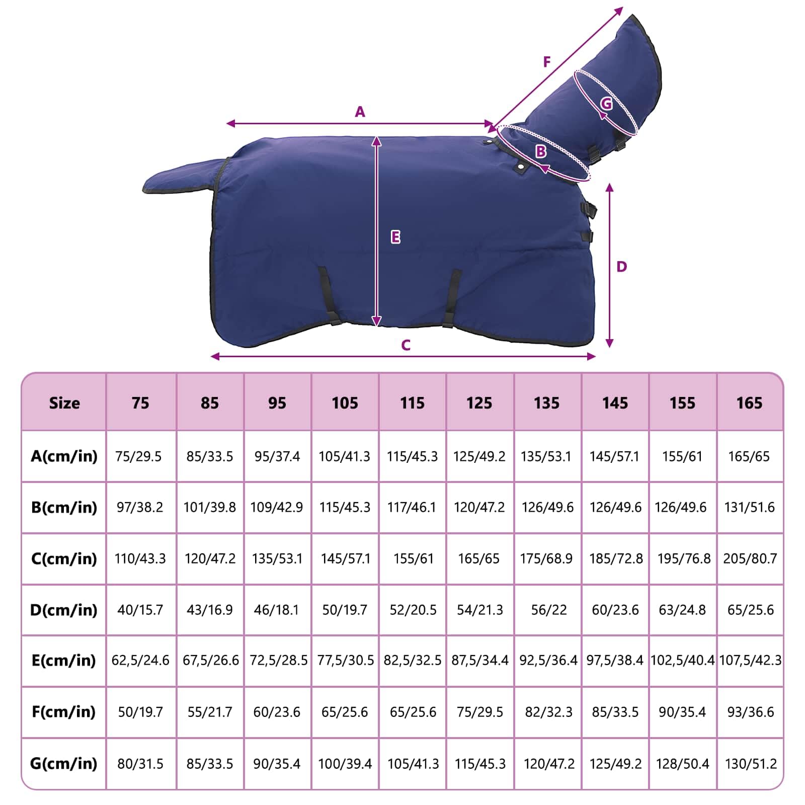 Manta para caballo, 95 cm, poliéster, transpirable, ligera, para entrenamiento, establo y transporte, con cubierta para el cuello, color azul marino