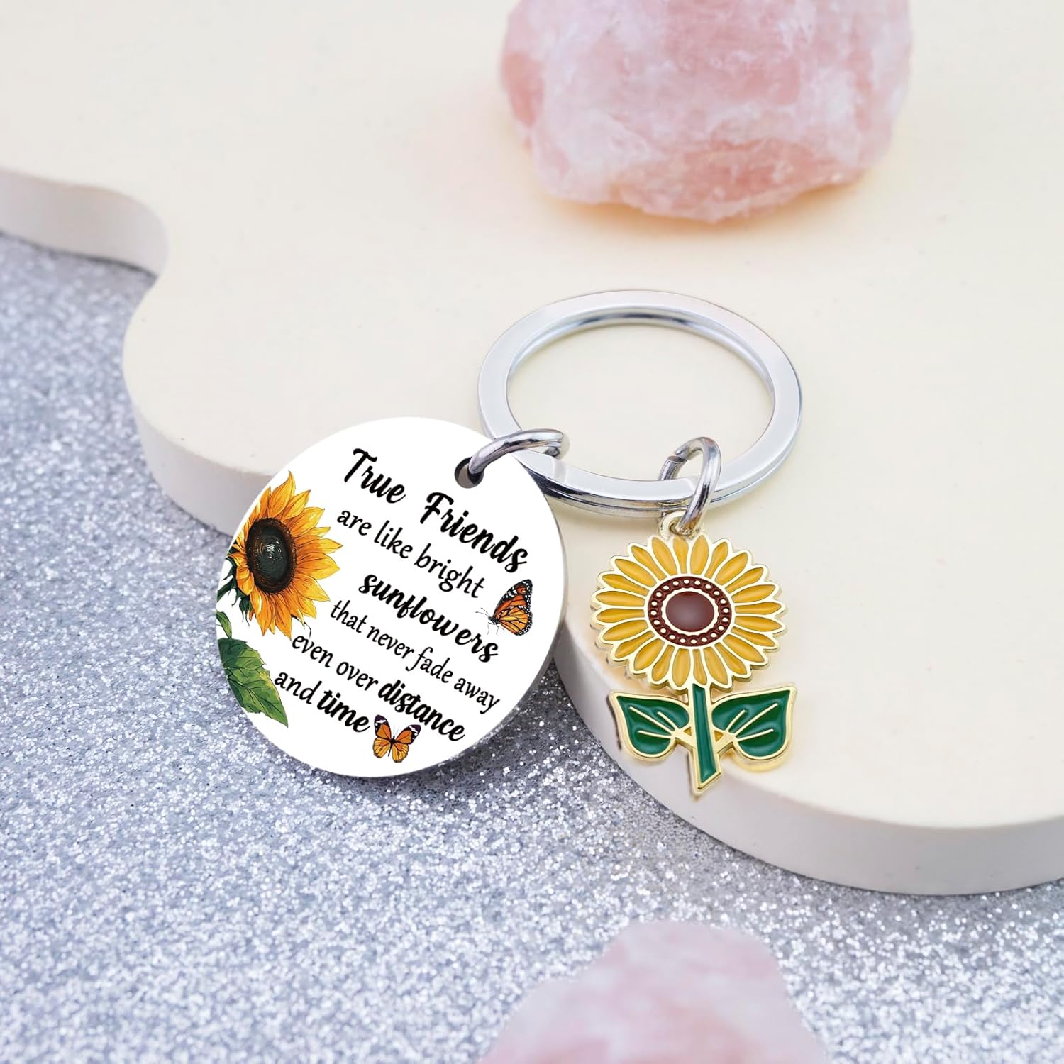Sunflower Keychain for Women Sunflower Gifts for Women Long Distance Friendship Gifts for Best Friend Bestie Bff Sister Christmas Stocking Stuffers Birthday Gift for Best Friend Keychain Ideas - Image 3
