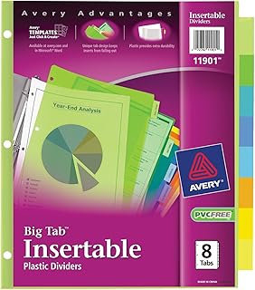 AVERY 8-Tab Plastic Binder Dividers, Insertable Multicolor Big Tabs, 3 Sets (11901) - 71901