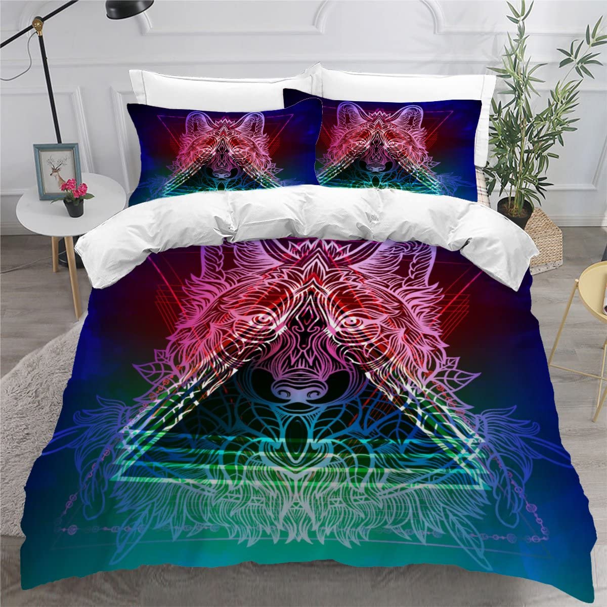 Parure de lit loup 3 pièces housse de couette 140x200 avec zip