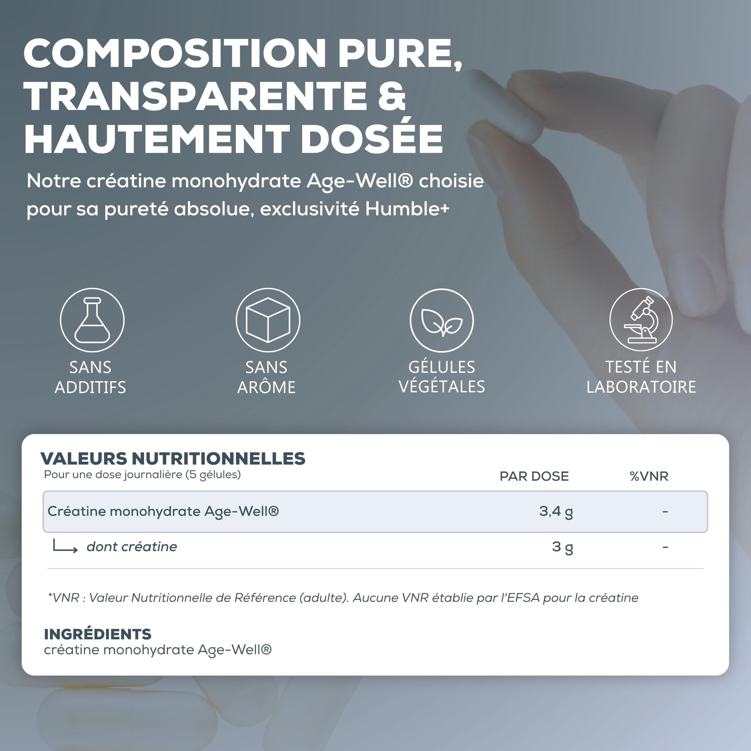 HUMBLE+ Créatine Monohydrate Age-Well® Gélules - 300 Gélules - 2 Mois | Créatine pure monohydrate, 3 g par jour, 300 gélules - Format 2 mois - Complément alimentaire - Marque Française