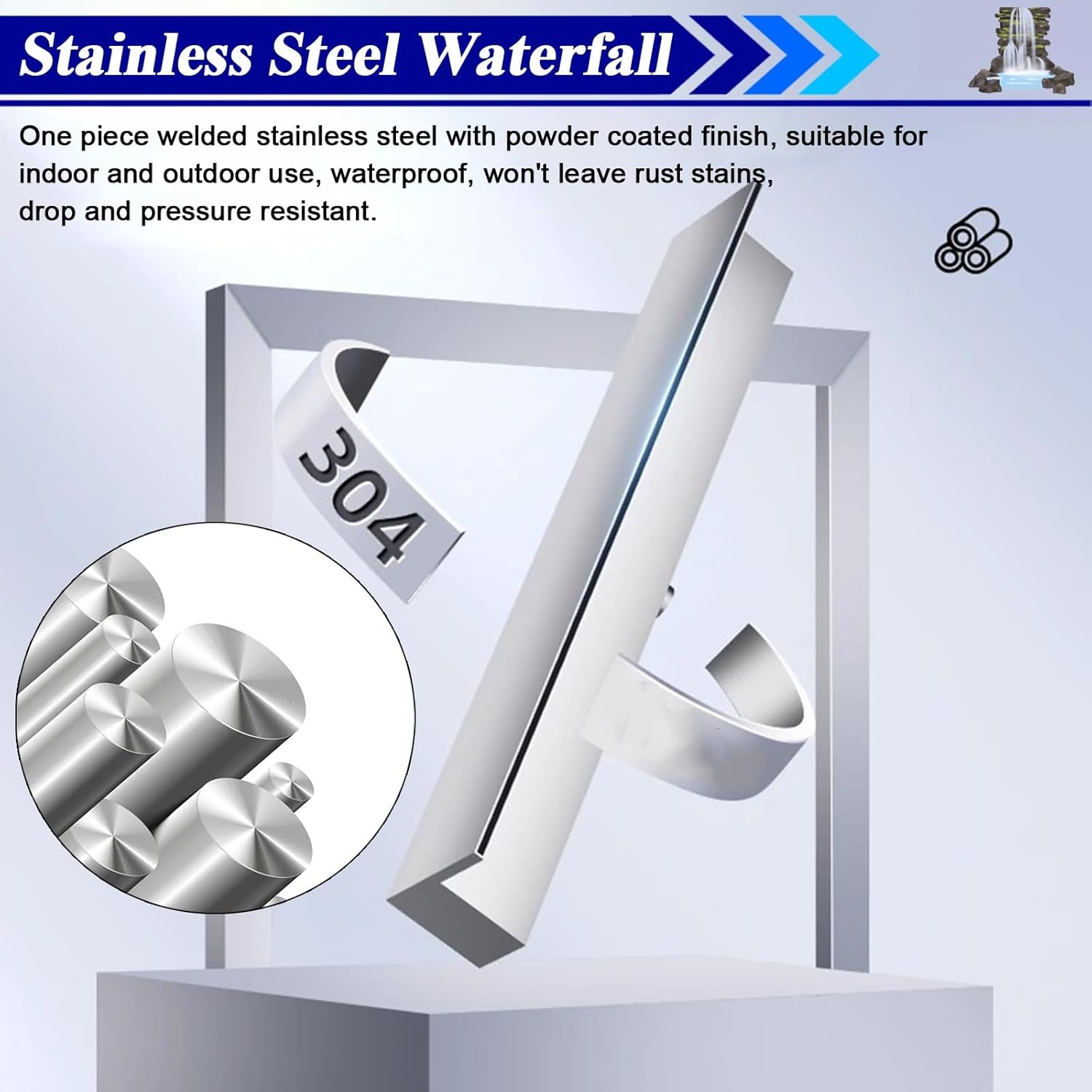 Stainless Steel Wall Recessed Waterfall Spillway Kit for Outdoor Fountains, Fish Ponds, & Spas - 12 to 78 Inch Adjustable Width, Stylish Water Feature Box