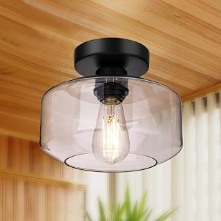 Semi Flush Mount Ceiling Light, 900 Lumen LED Bulb Included, Ceiling Light Fixture, Farmhouse Light Fixture with Clear Gla...