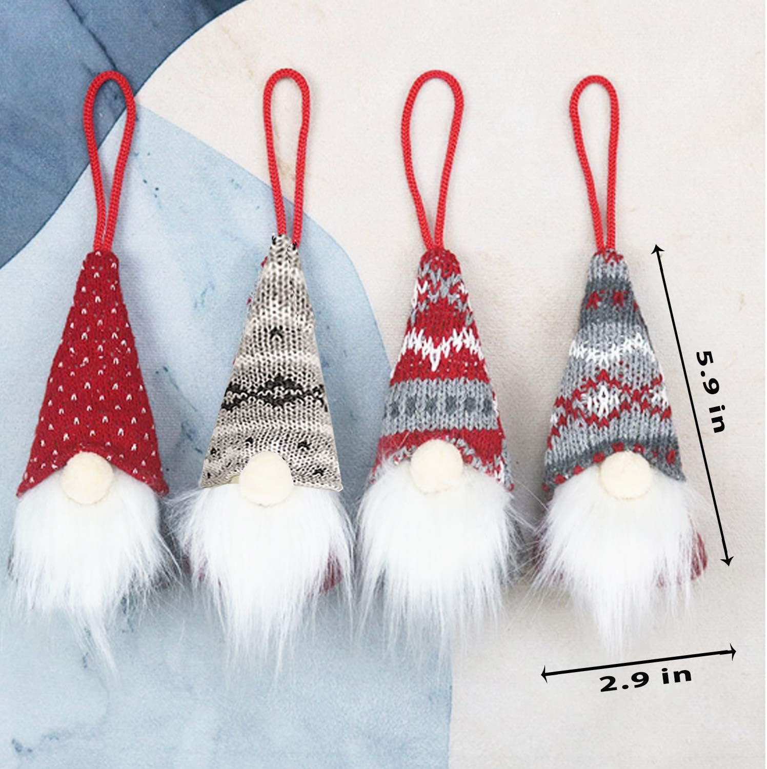 5 Pack Gnome Christmas Plush Ornaments Set, Xmas Hanging Decorations Gnome Hat Tomtees Plush Scandinavian Santa Beard Ornaments for Christmas Tree Fireplace Home Decor