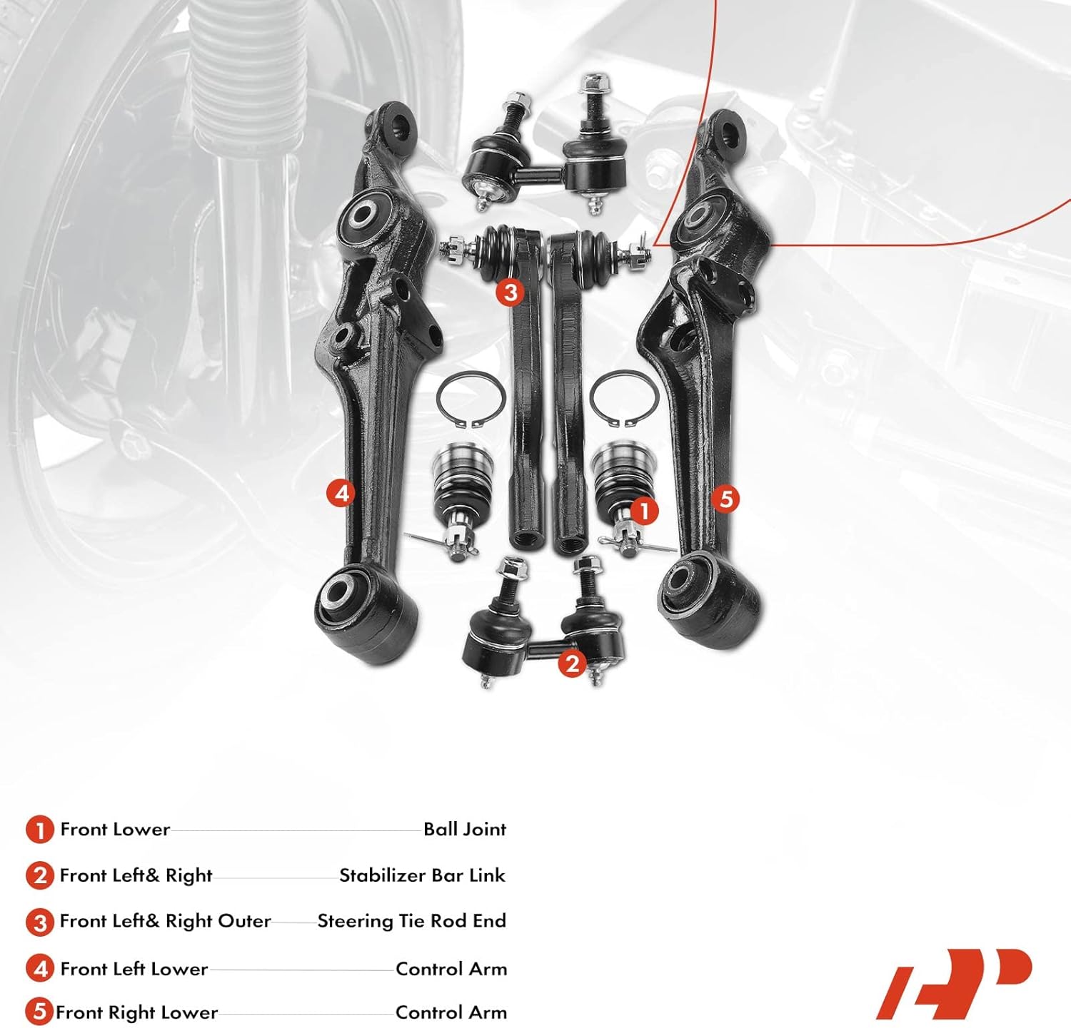 A-Premium 8Pcs Front Suspension Kit, Lower Control Arm, Sway Bar Link, Lower Ball Joint, Outer Tie Rod End, Compatible with Honda Accord 1998-2002, Acura TL 1999-2003, CL 2001-2003