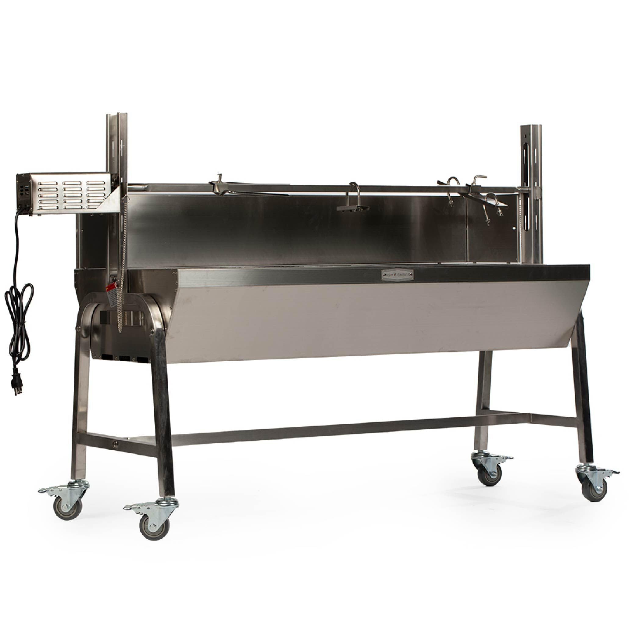 TITAN GREAT OUTDOORS Ash & Ember 25W Stainless Steel BBQ Rotisserie Grill with High Efficiency Windscreen, 4 RPM Rotation Speed, Rated 125 LB for Large Game, Portable Electric Outdoor Roaster