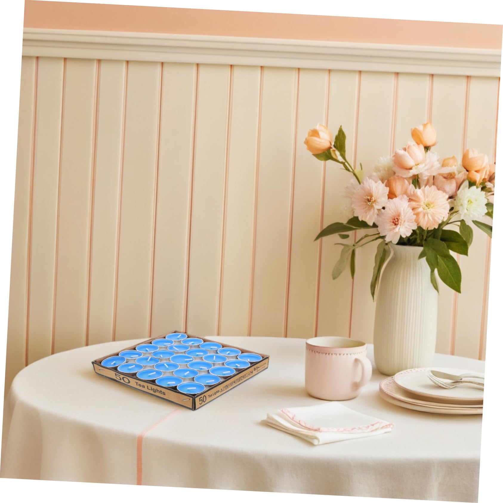 OUNONA 50 Pezzi Candele Tealight Rotonde in Cera Blu, Bruciatura Uniforme e Pulita, per Centrotavola Eleganti e Illuminazione di Emergenza Durante Blackout