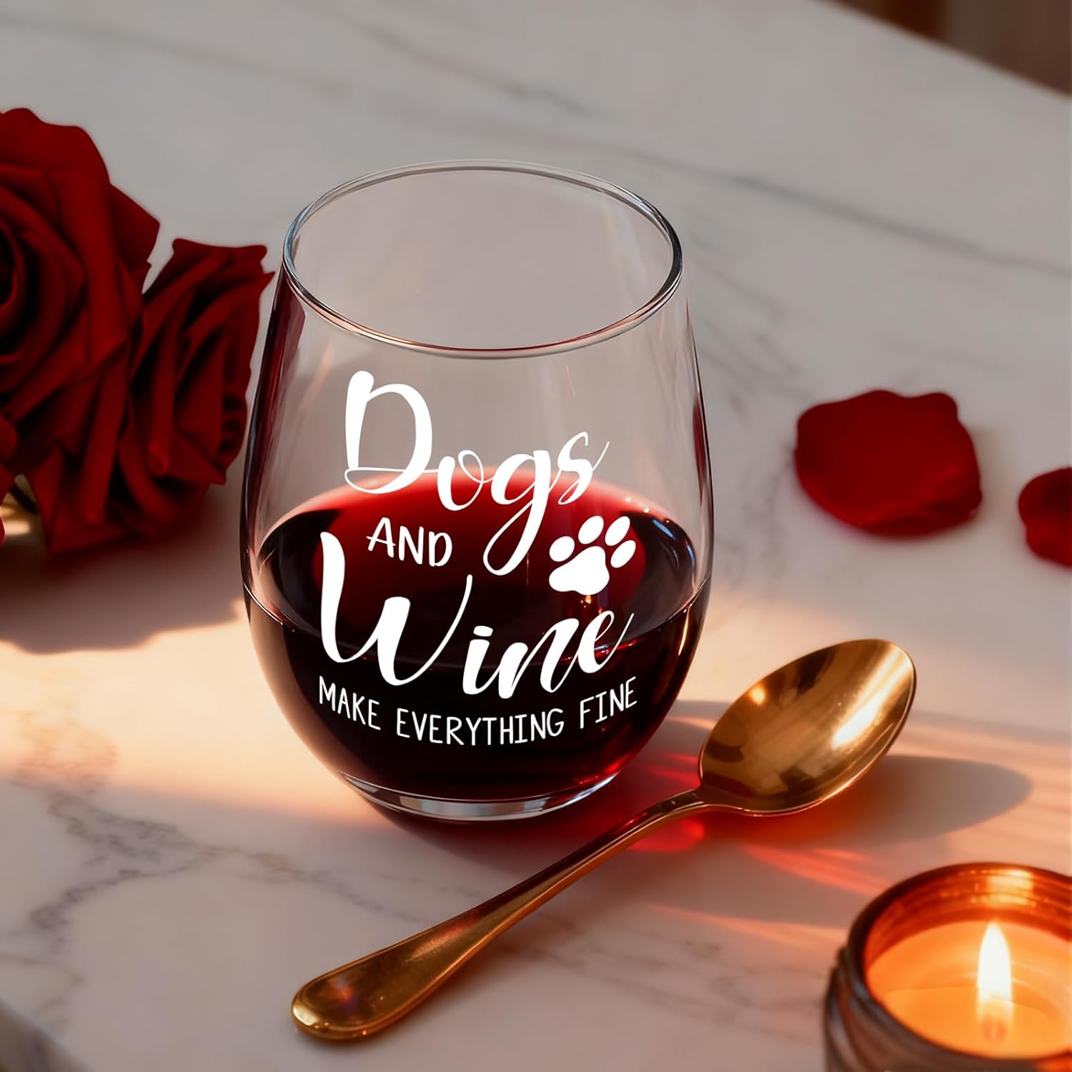 Funny 2 Pcs Wine Glasses Gift Set for Couple Dog Lovers, Dogs and Wine Make Everything Fine - All I Need Is wine and My dog wine glasses, 15oz Stemless Cool wines Glasses gift set for Dog Mom & Dad88