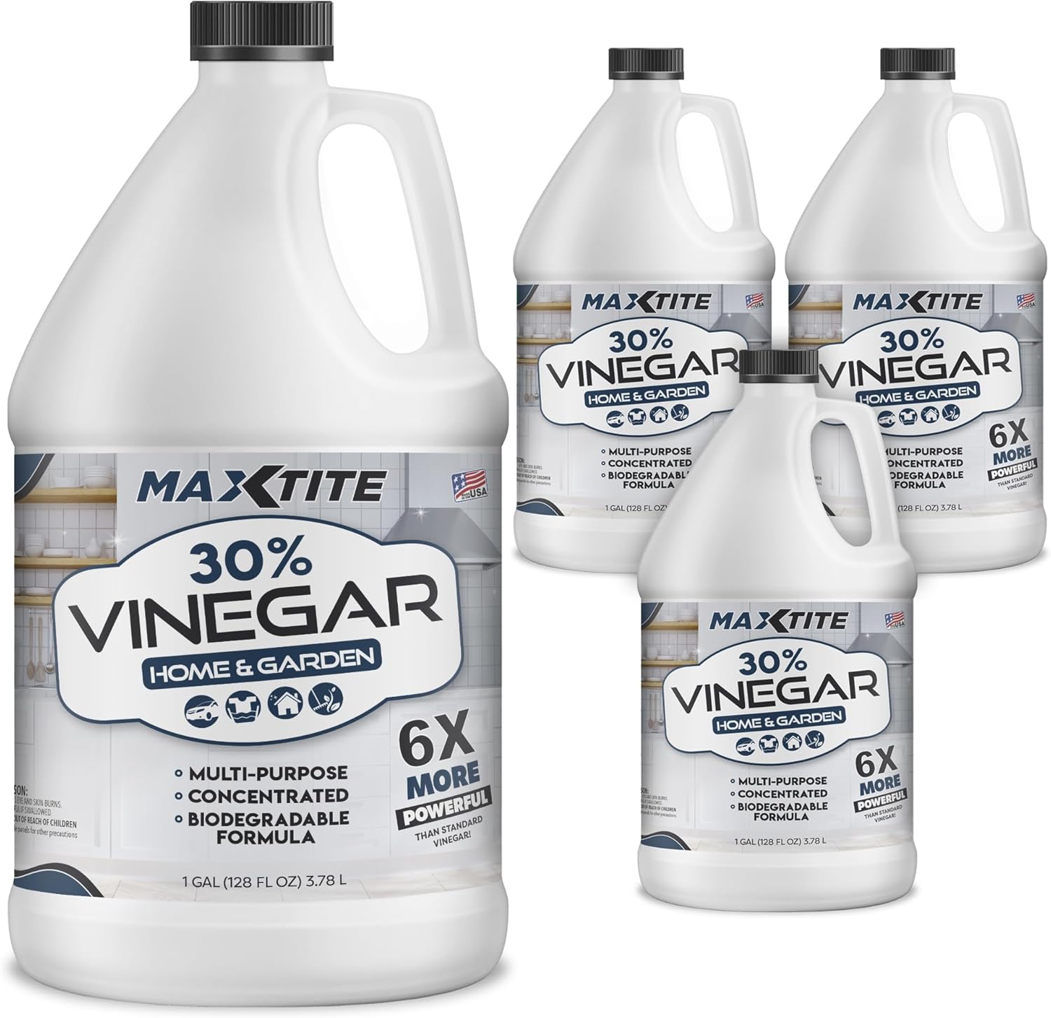 MaxTite Ultra-Strength 30% Vinegar for Home & Garden Cleaning (4 Pack of 1 Gallon Bottles)