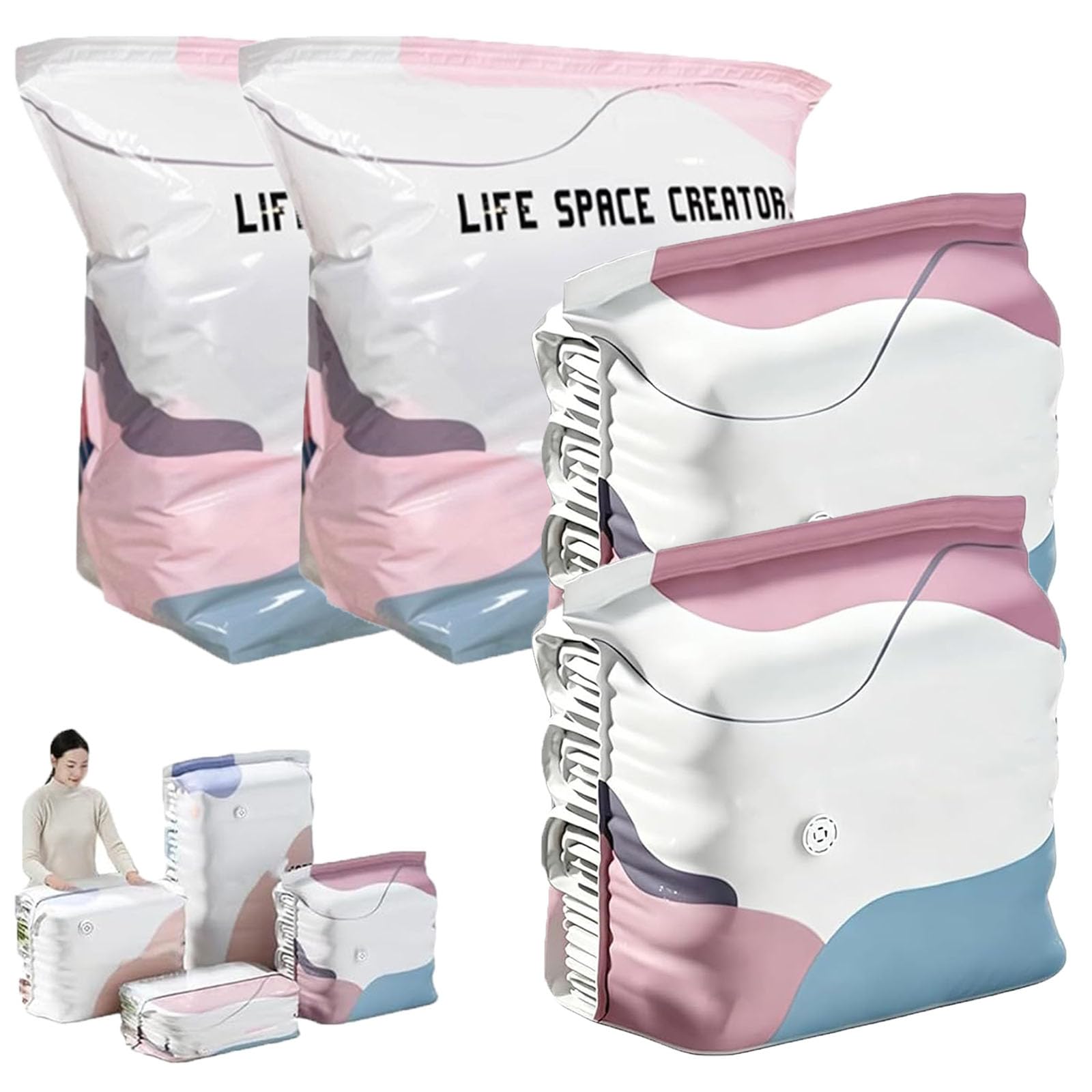 No‑Pump Vacuum Storage Bags,Extra Large Vacuum Storage Bags,Suction Bag for Storages Press & Seal,No Pump Needed,for Comforters,Blankets,Clothes,bulky bedding (4pc,M+L)