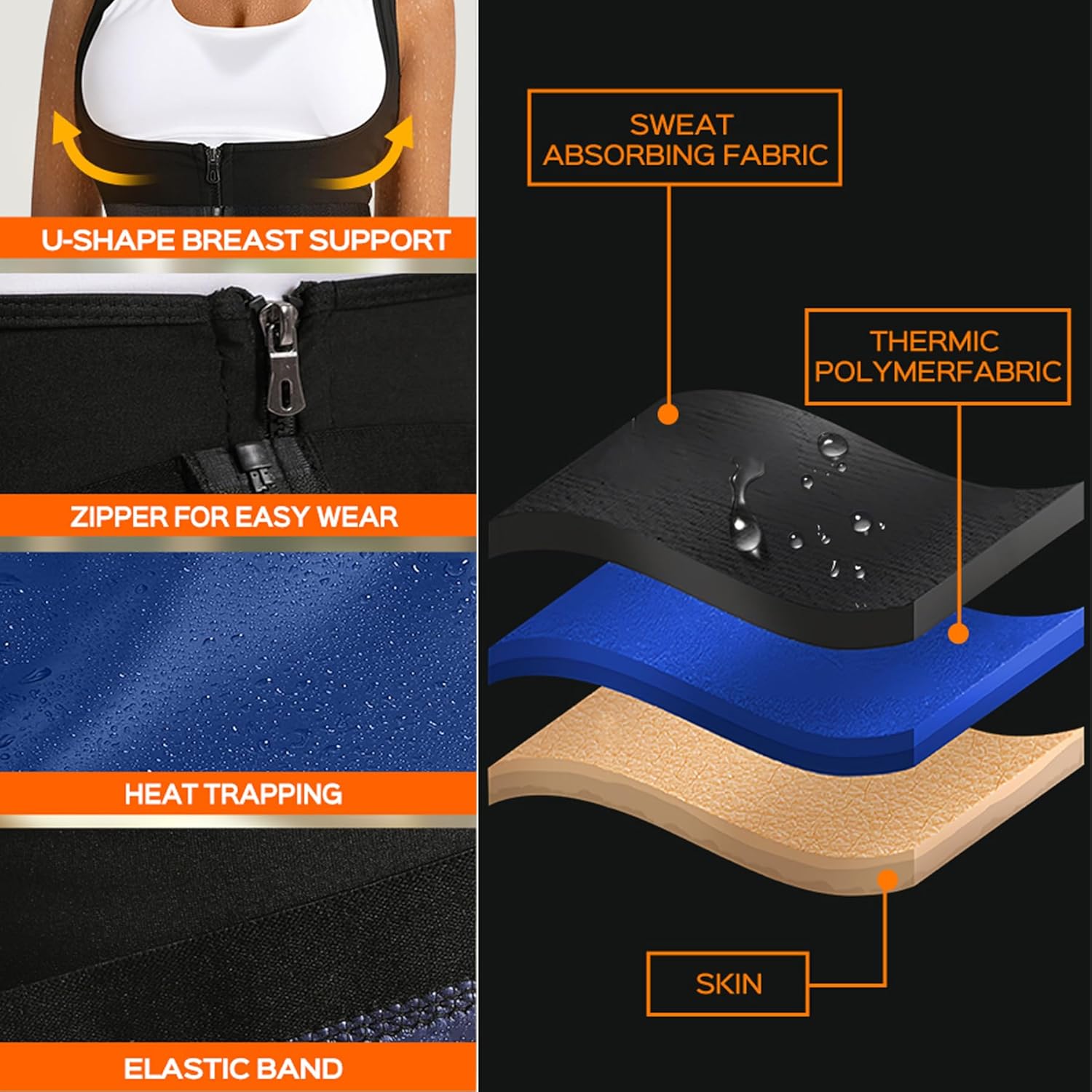 Sauna Suit for Women Shaper Vest Waist Trainer Sweat Sauna Shirt for Women Workout Tank Top with Zipper - Image 4