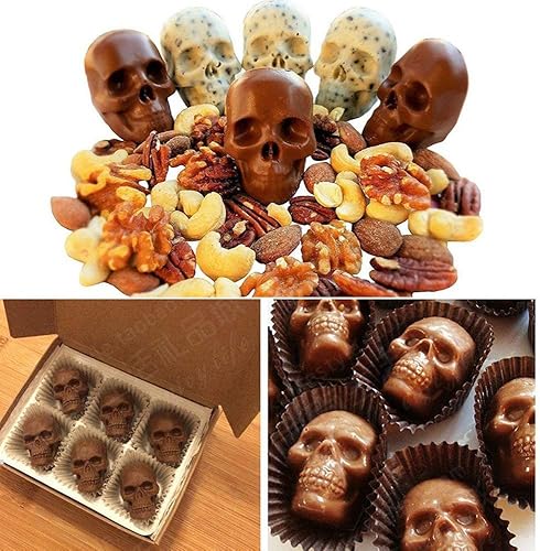 Miniatura 6 de Molde de hielo 3D flexible de silicona para cubitos de hielo, 4 calaveras gigantes, máquina de cubitos de hielo redondos