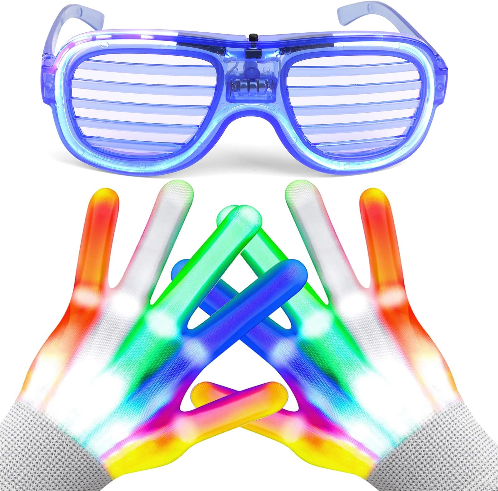โ LNCOJOLM LED Light Up Glove & Glasses Party Favor, Christmas Birthday Festival Costumes Outfit Party Supplies Toy Gift for Adult Kid, Glowing Glasses 3 Modes, Flashing Glove 6 Modes